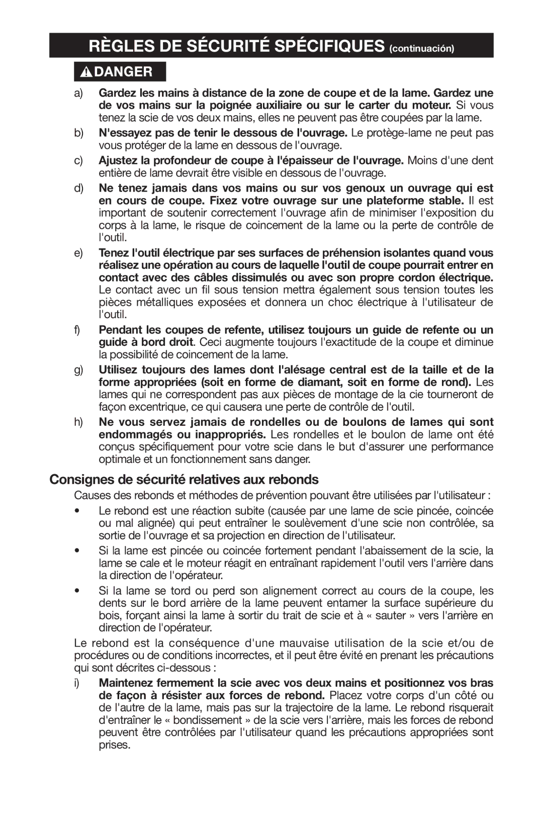 PYLE Audio 324MAG Règles DE Sécurité Spécifiques continuación, Consignes de sécurité relatives aux rebonds 