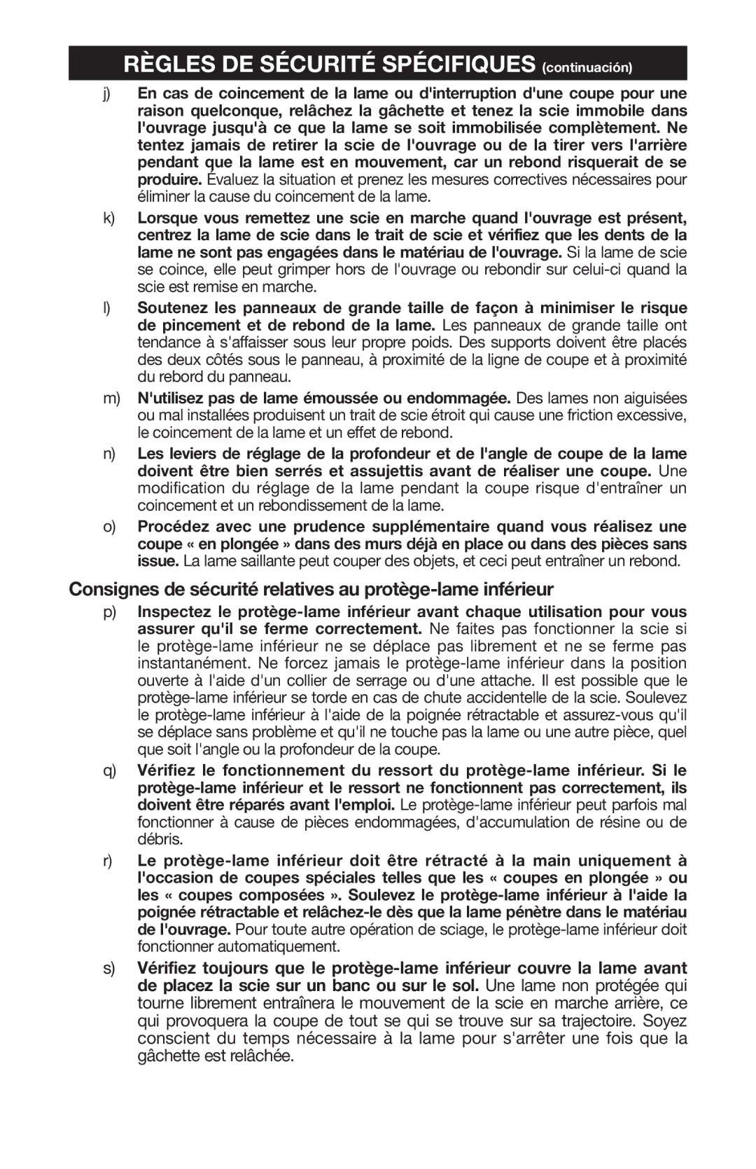 PYLE Audio 324MAG instruction manual Consignes de sécurité relatives au protège-lame inférieur 