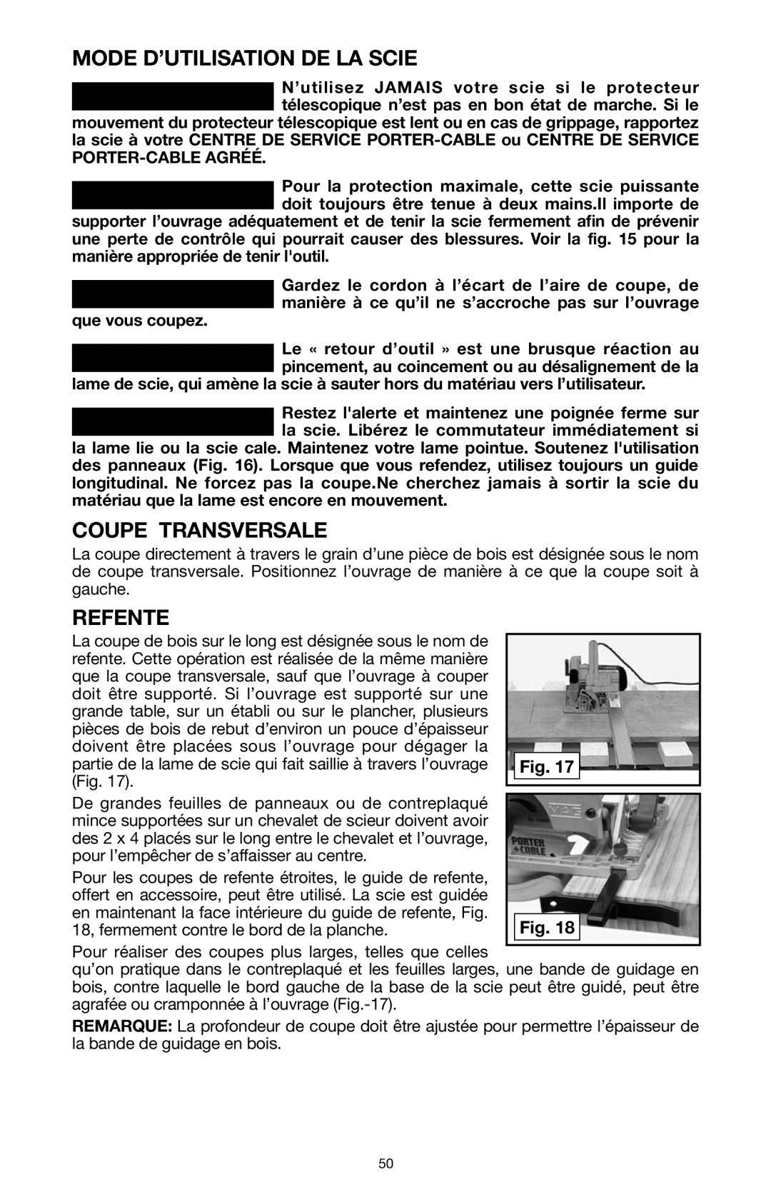 PYLE Audio 324MAG instruction manual Mode D’UTILISATION DE LA Scie, Coupe Transversale, Refente 