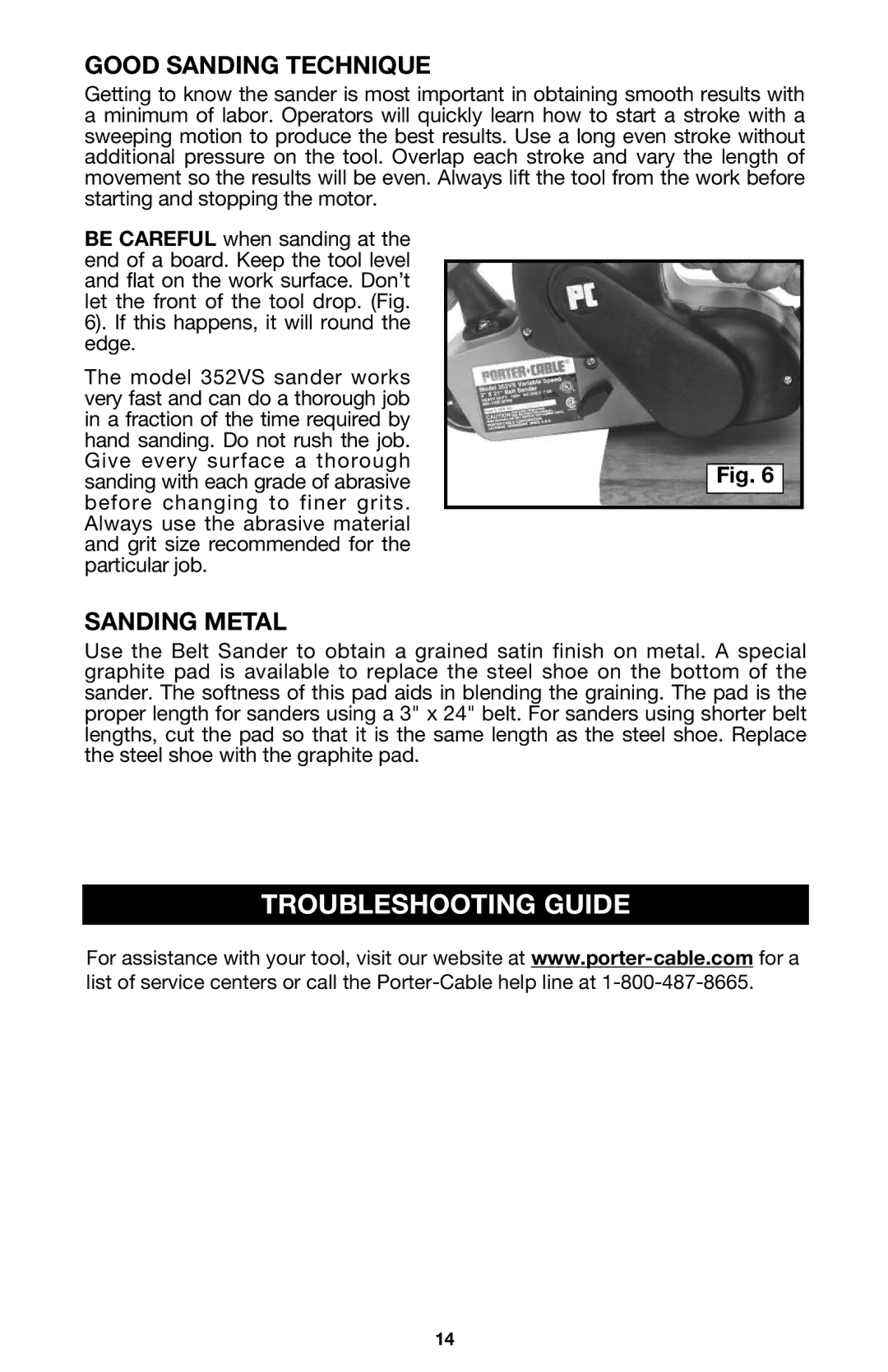 PYLE Audio 352VS instruction manual Troubleshooting Guide, Good Sanding Technique, Sanding Metal 