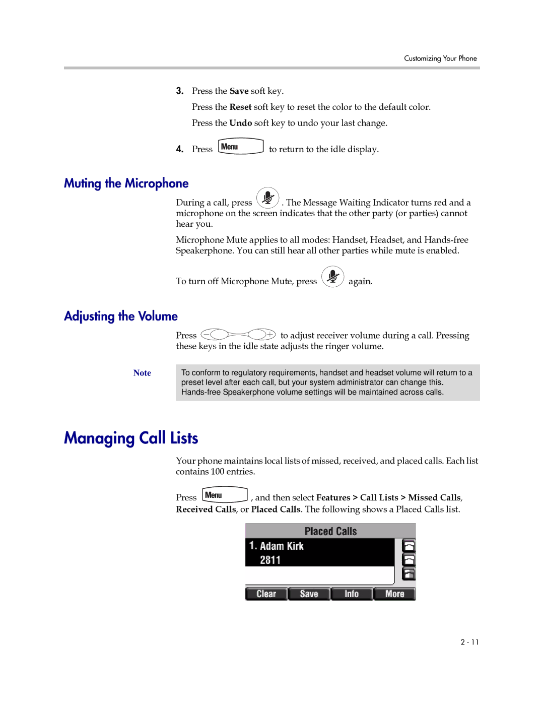 PYLE Audio 450 manual Managing Call Lists, Muting the Microphone, Adjusting the Volume 