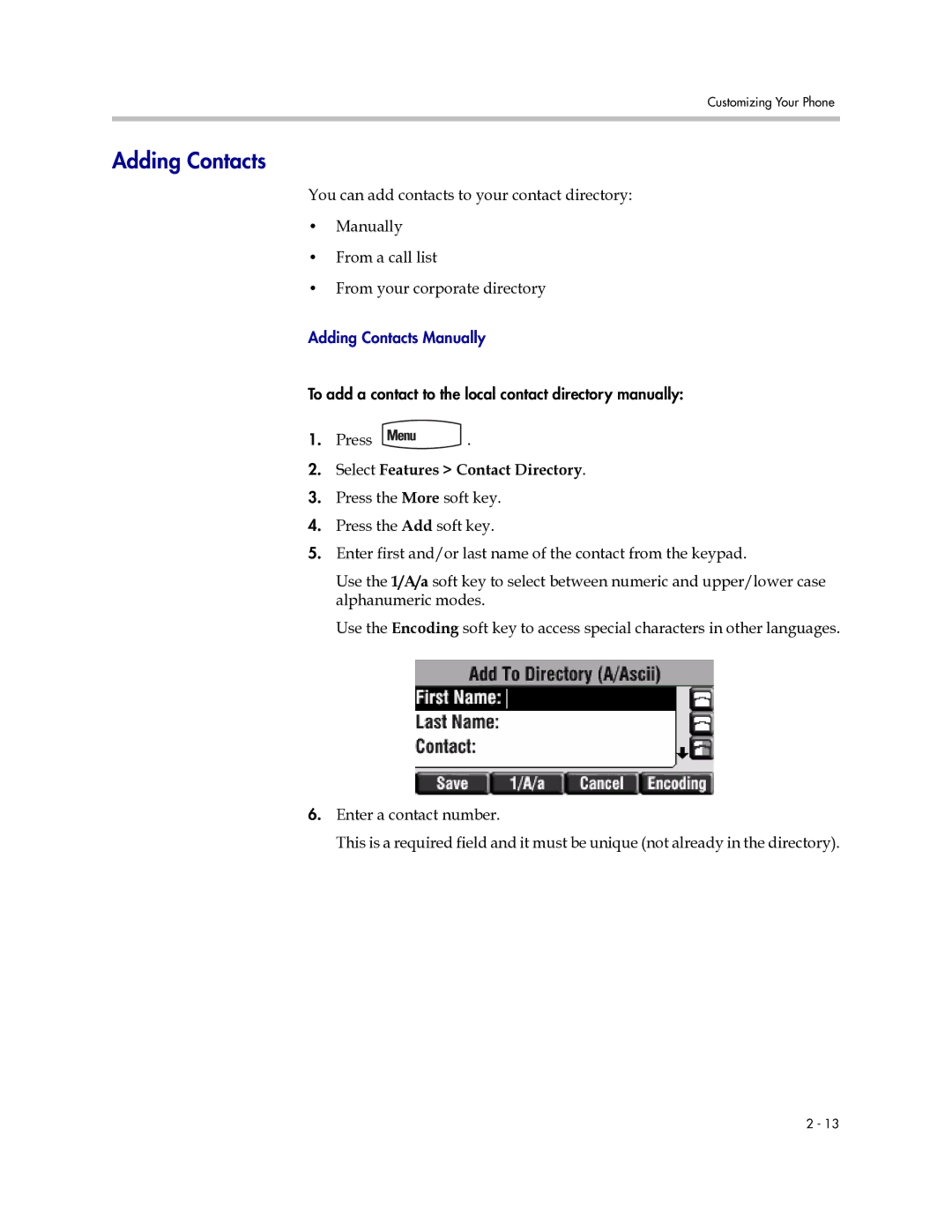 PYLE Audio 450 manual Adding Contacts, Select Features Contact Directory 