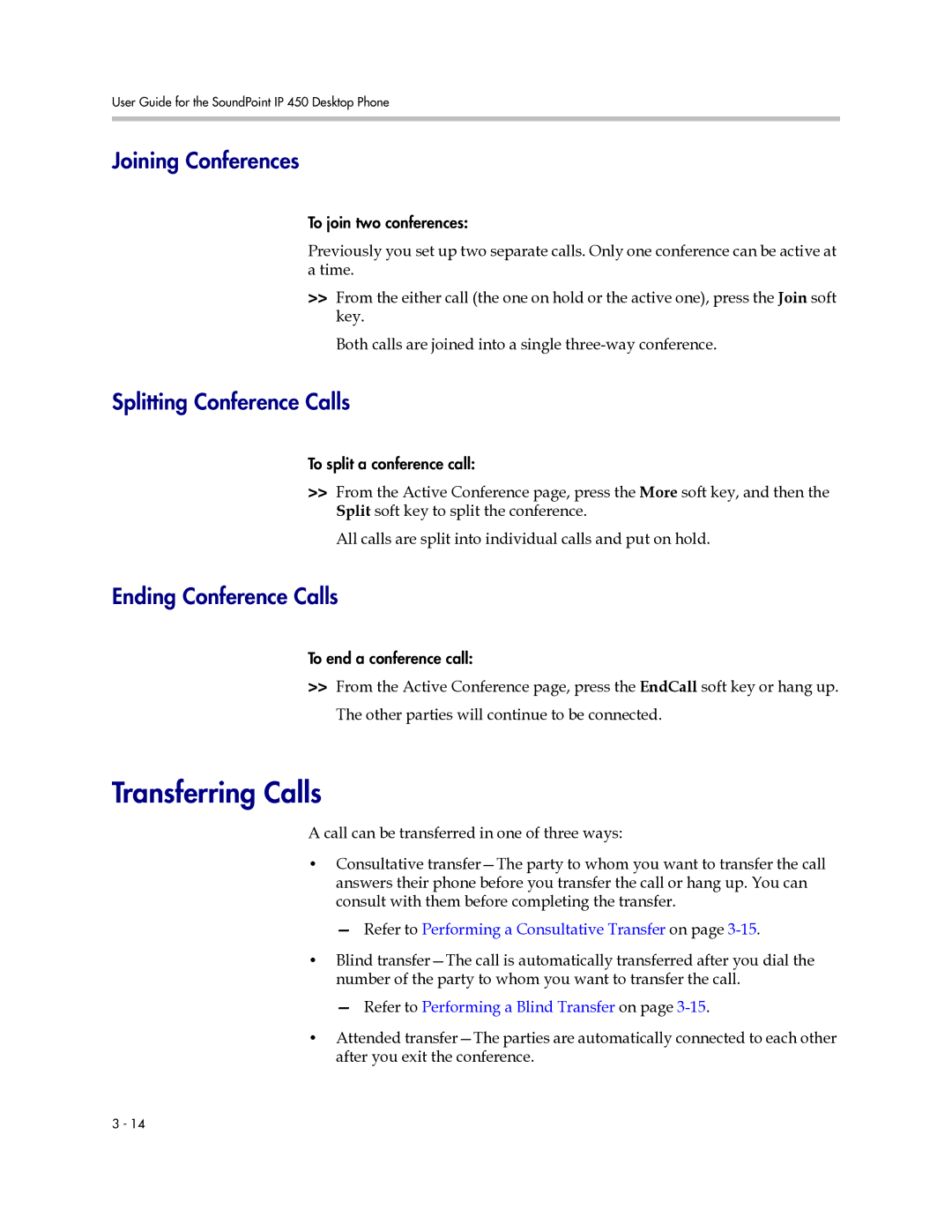 PYLE Audio 450 manual Transferring Calls, Joining Conferences, Splitting Conference Calls, Ending Conference Calls 