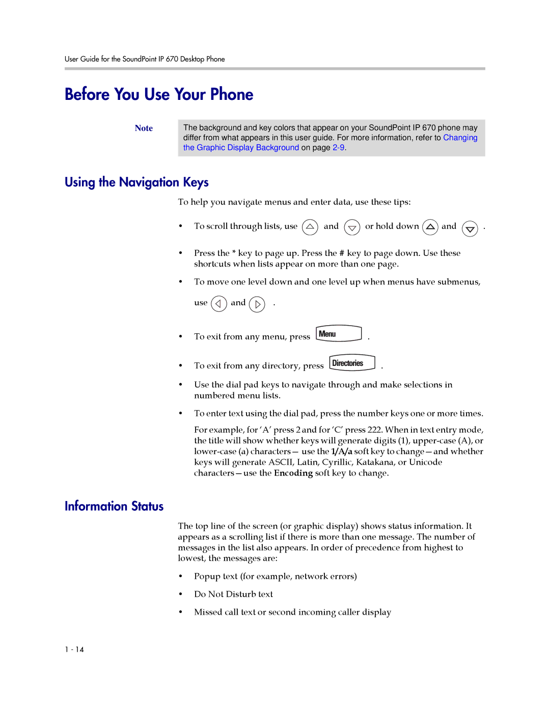 PYLE Audio 670 manual Before You Use Your Phone, Using the Navigation Keys, Information Status 