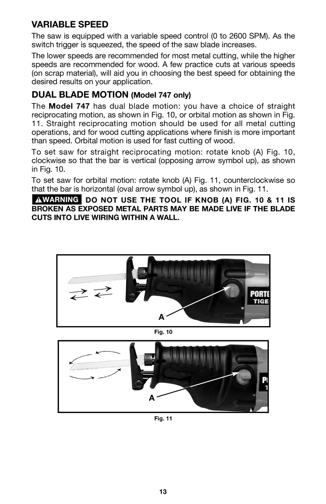 PYLE Audio instruction manual Variable Speed, Dual Blade Motion Model 747 only 