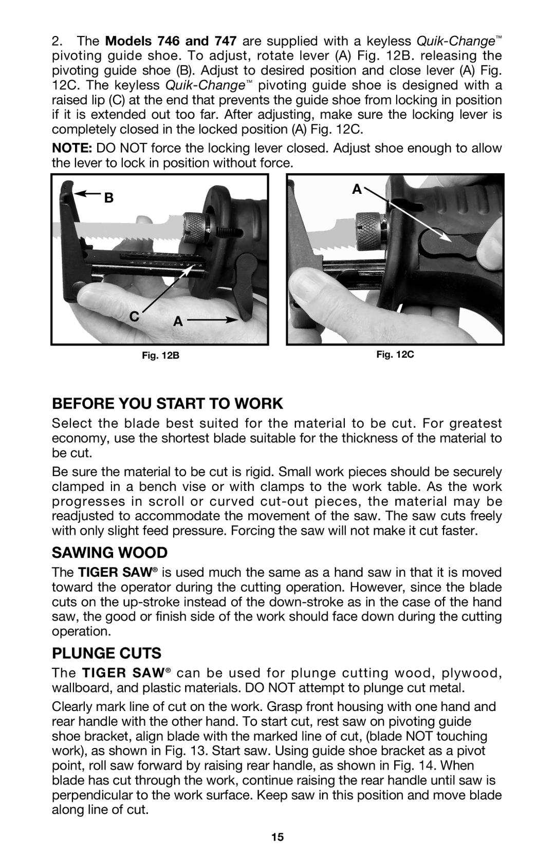 PYLE Audio 747 instruction manual Before YOU Start to Work, Sawing Wood, Plunge Cuts 