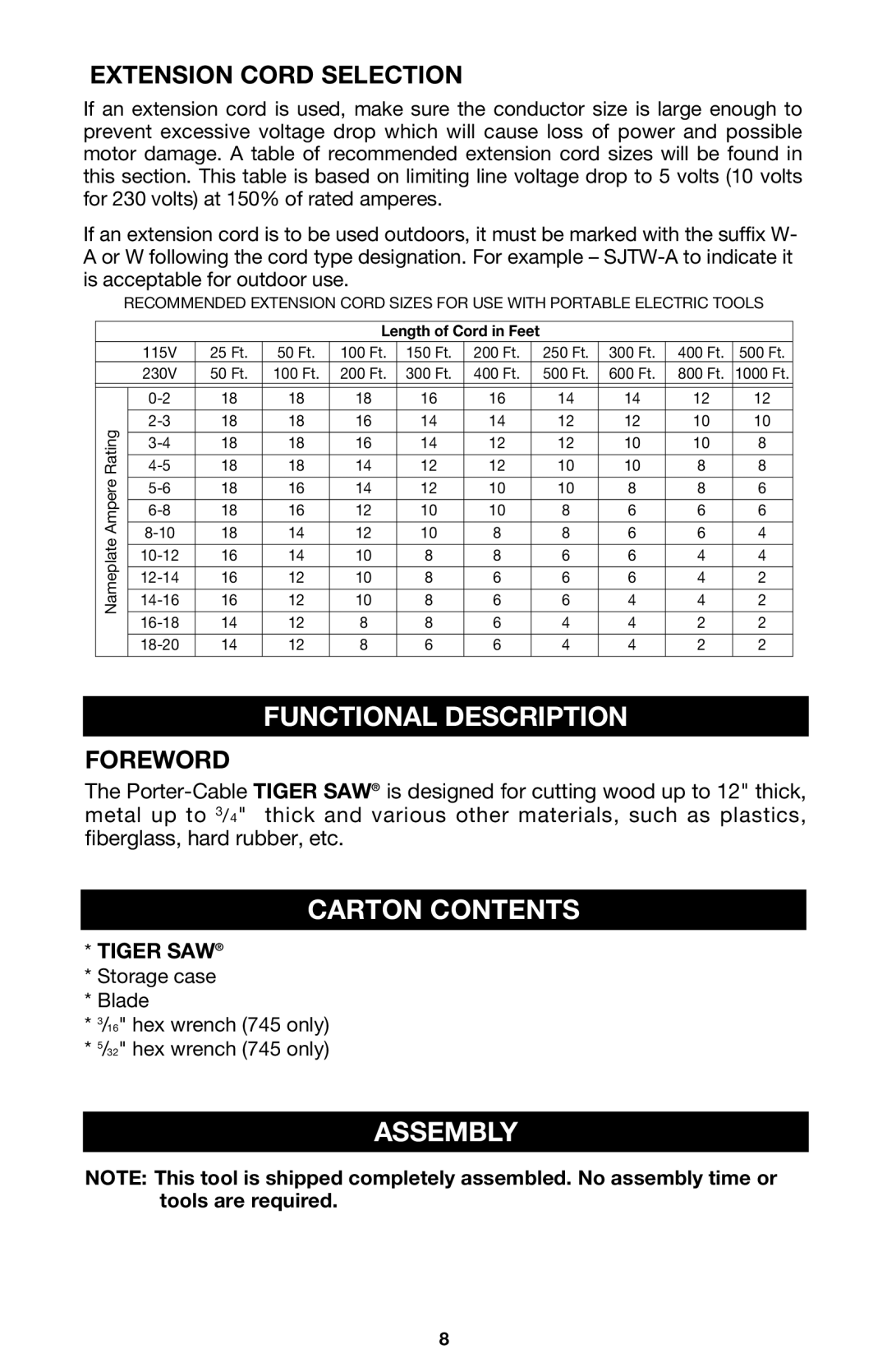 PYLE Audio 747 instruction manual Functional Description, Carton Contents, Assembly, Extension Cord Selection, Foreword 