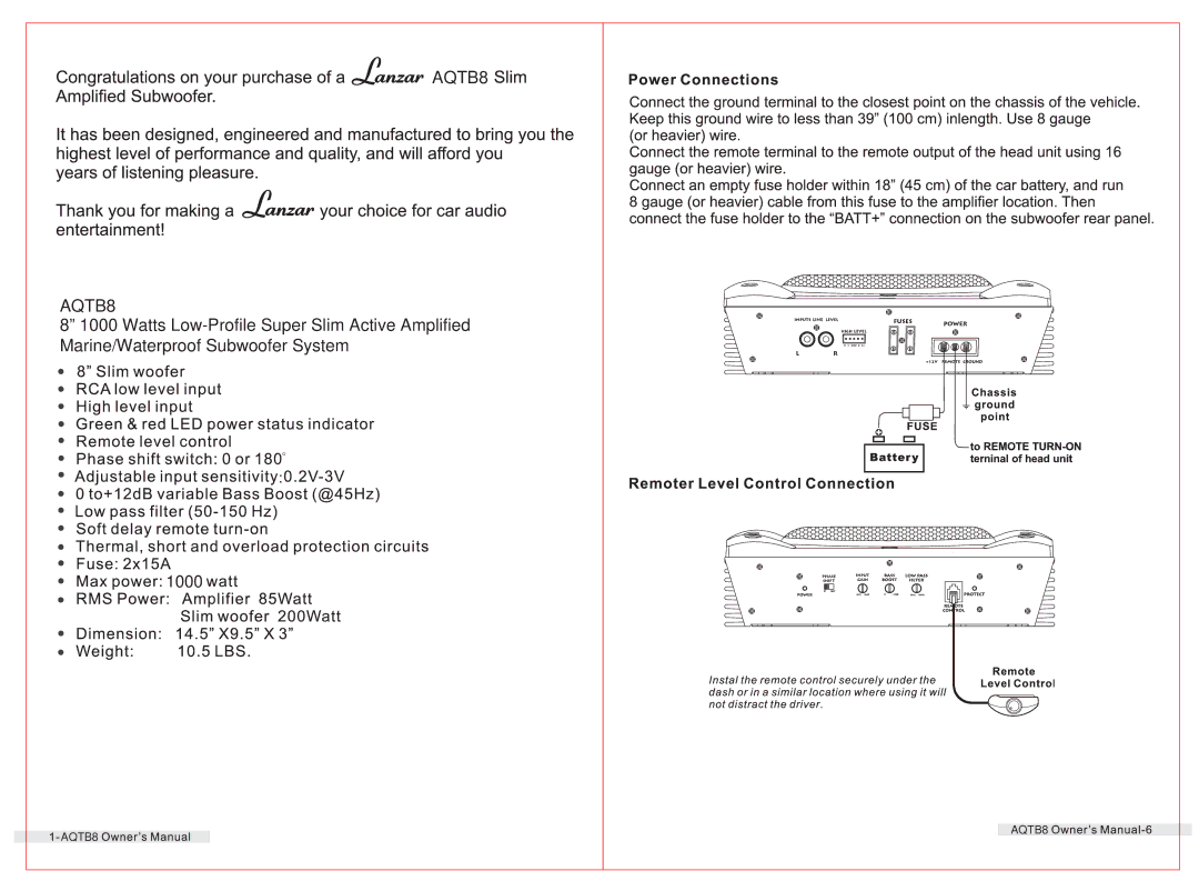 PYLE Audio AQTB8 manual 