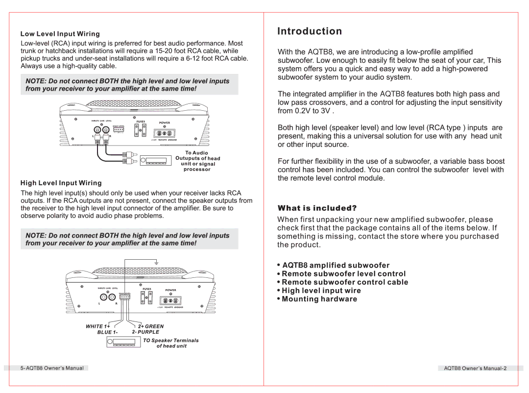 PYLE Audio AQTB8 manual 