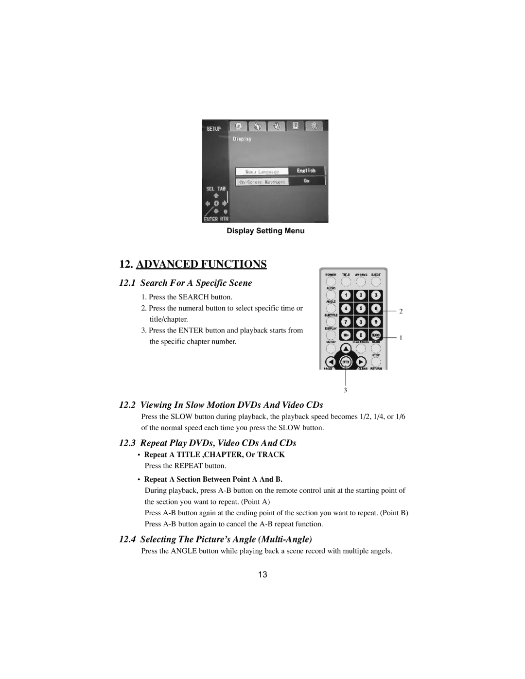 PYLE Audio manual Advanced Functions, Search For a Specific Scene, Viewing In Slow Motion DVDs And Video CDs 