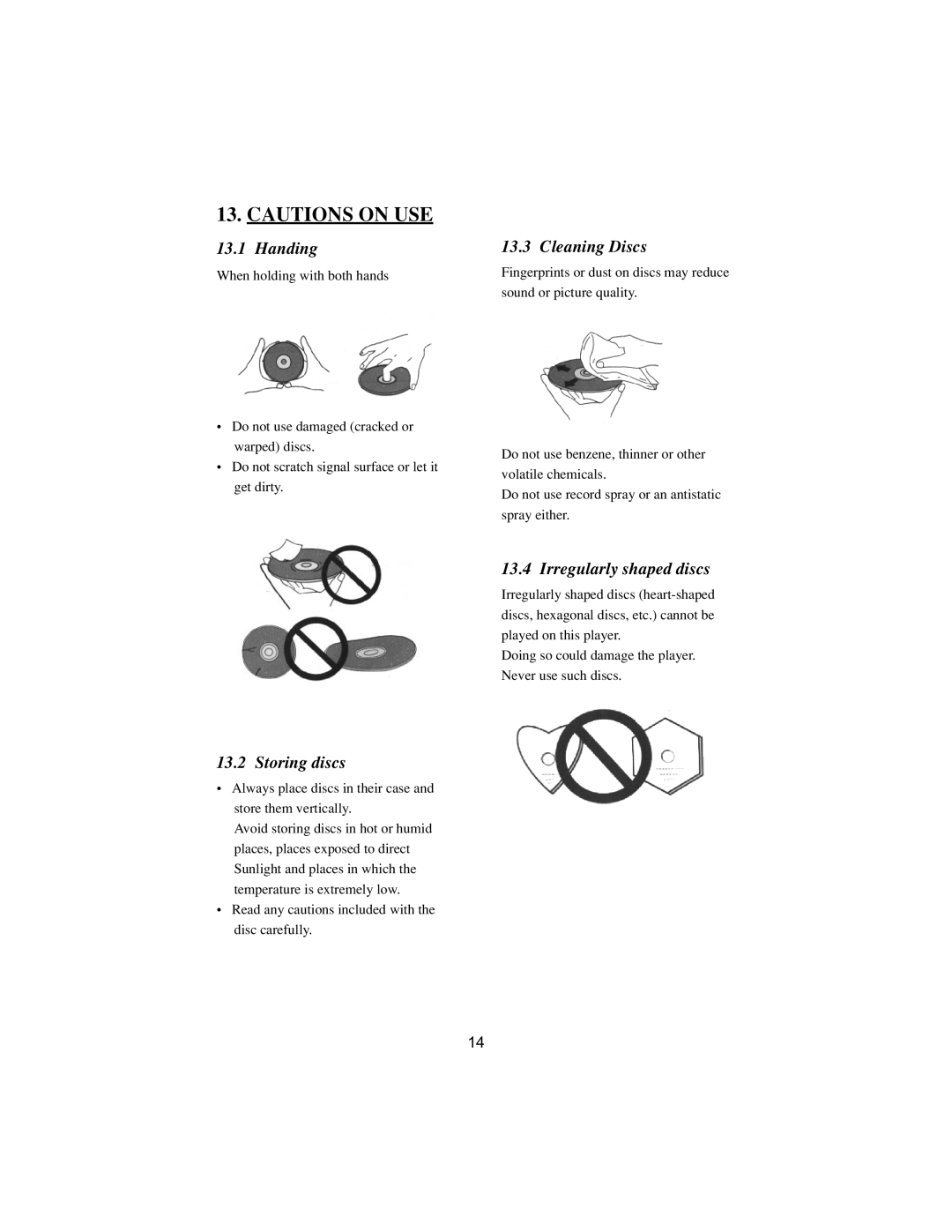 PYLE Audio DVD manual Handing, Cleaning Discs, Storing discs, Irregularly shaped discs 