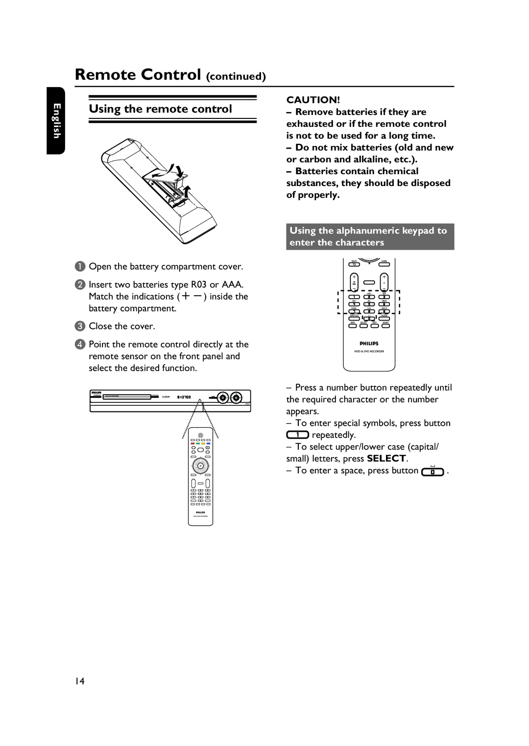 PYLE Audio DVDR5520H user manual Using the remote control, Using the alphanumeric keypad to enter the characters 