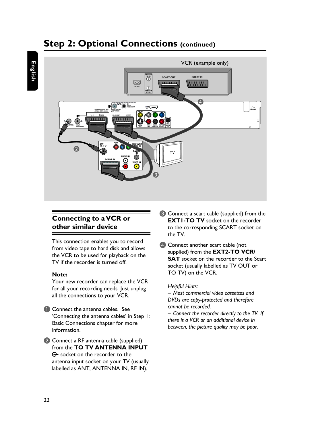 PYLE Audio DVDR5520H user manual Connecting to a VCR or other similar device, VCR example only 