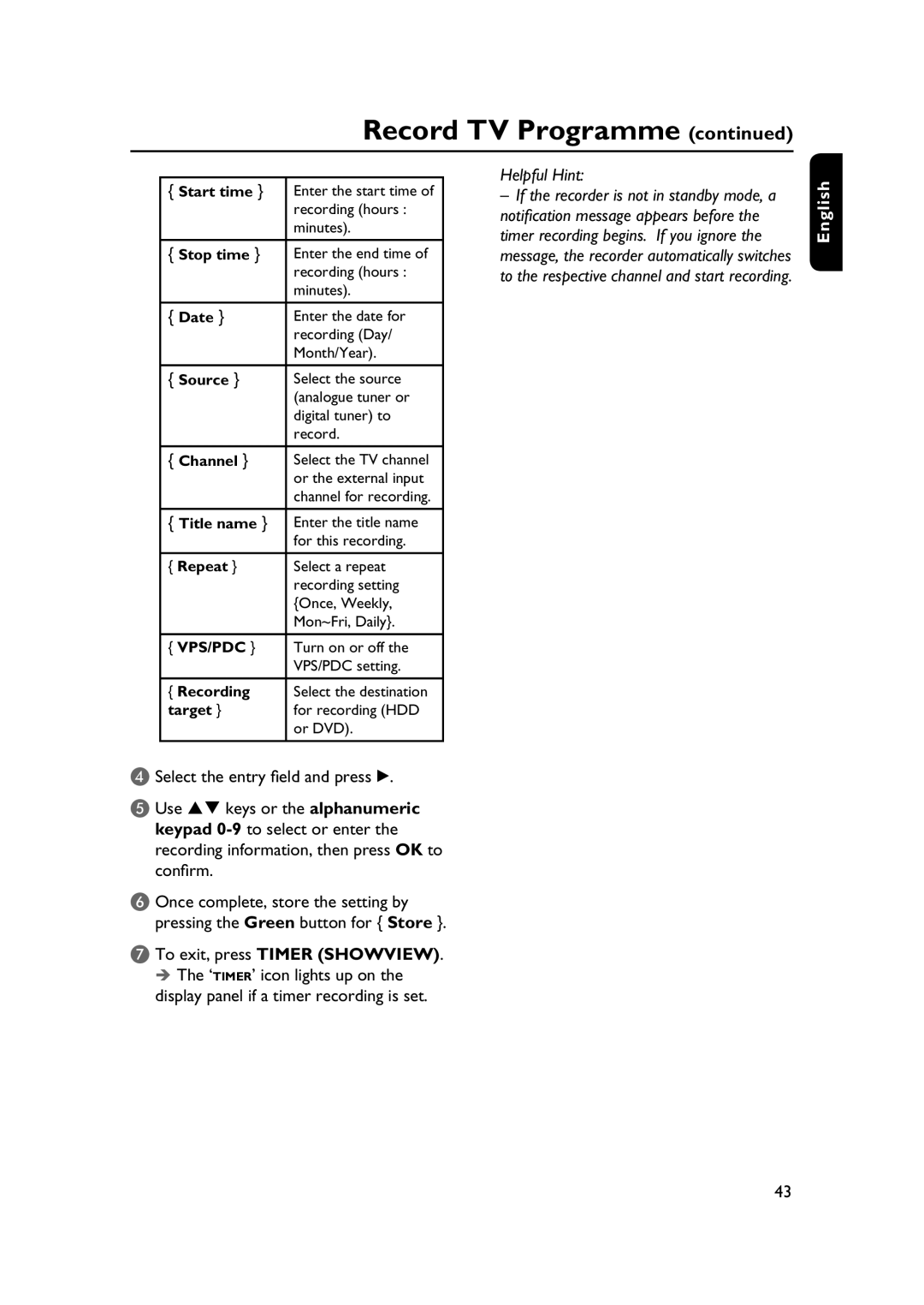 PYLE Audio DVDR5520H user manual Vps/Pdc 