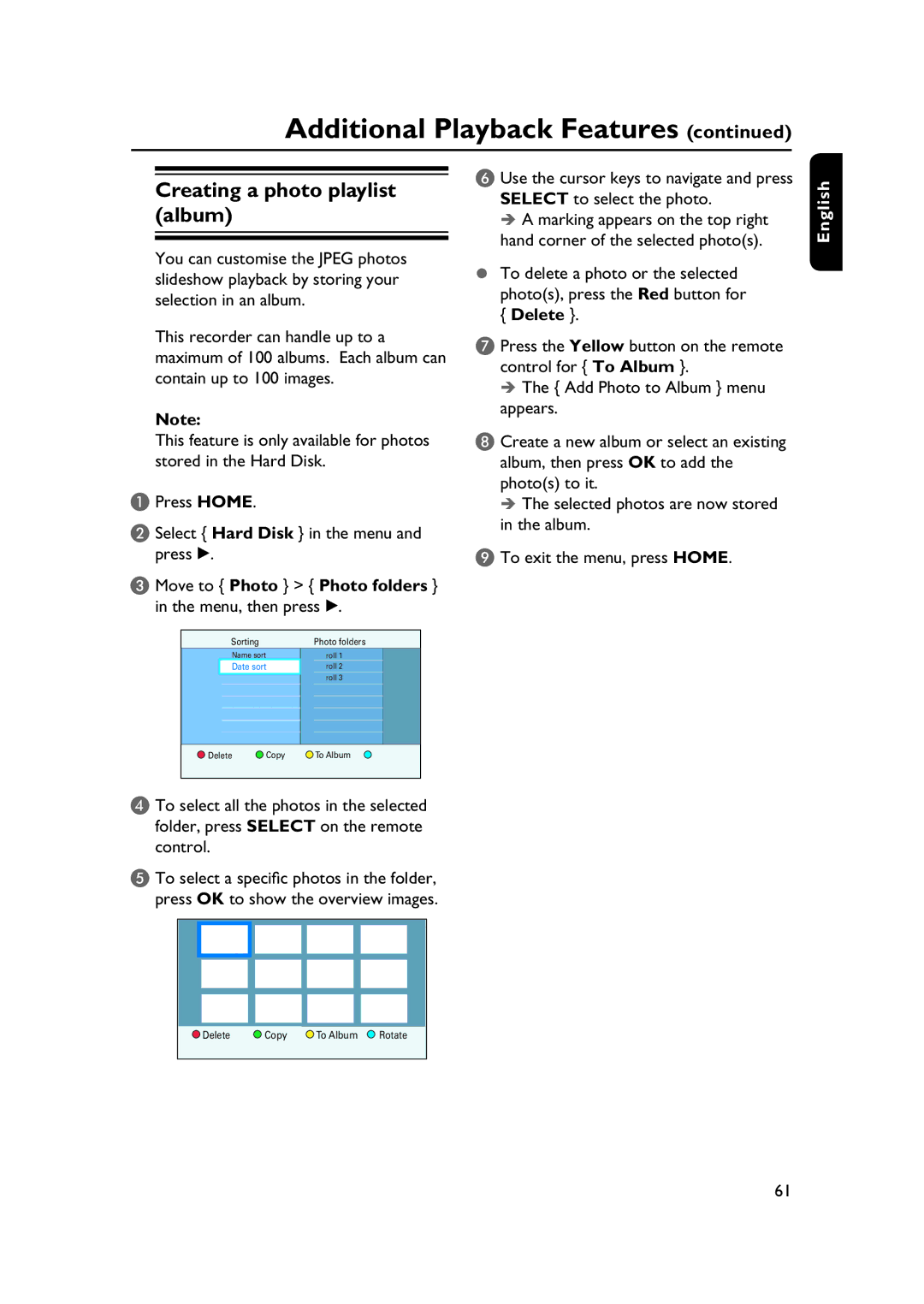 PYLE Audio DVDR5520H user manual Creating a photo playlist album, Move to Photo Photo folders in the menu, then press B 