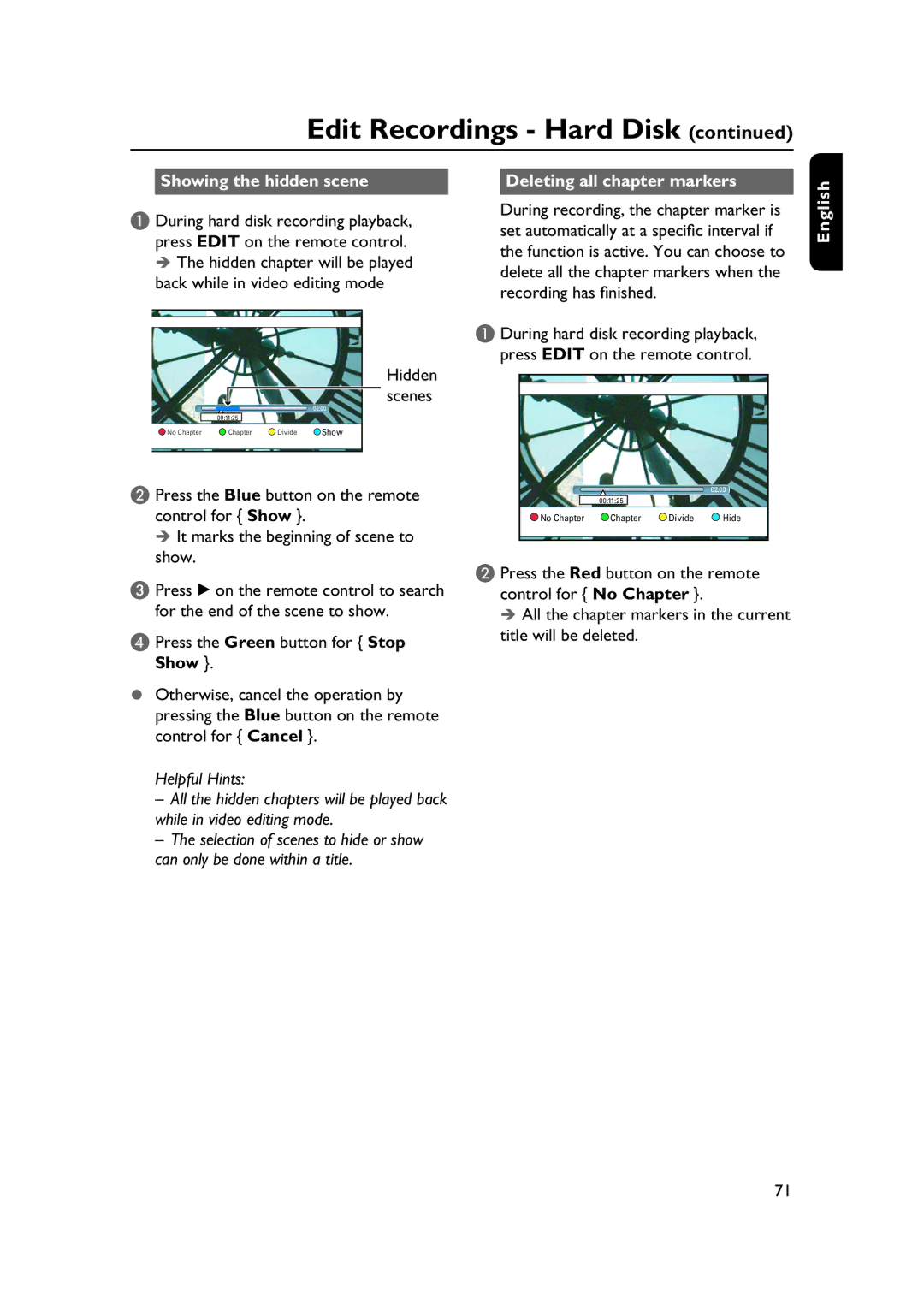 PYLE Audio DVDR5520H user manual Showing the hidden scene Deleting all chapter markers 