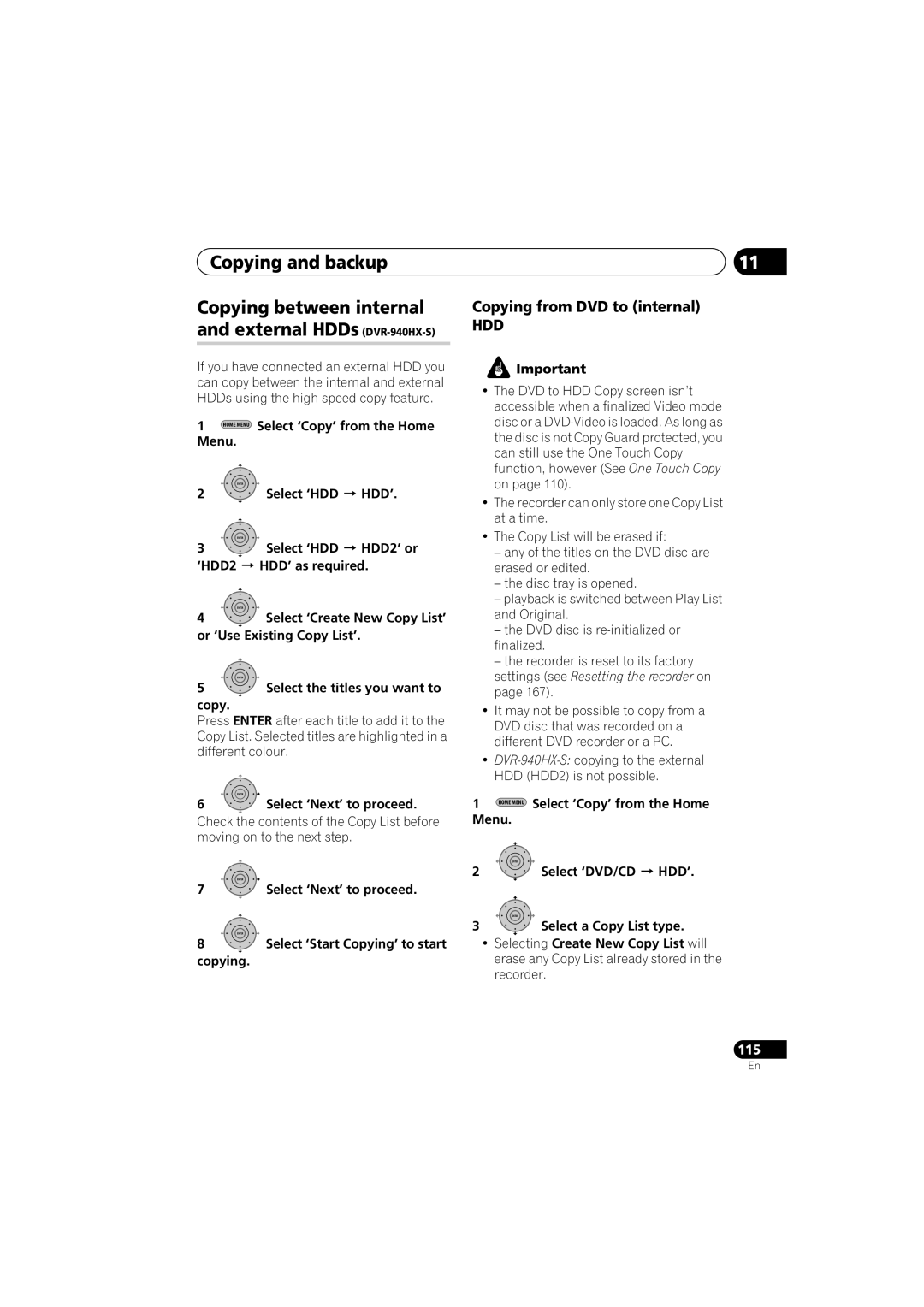 PYLE Audio DVR-940HX-S manual Copying from DVD to internal, Hdd’, ‘HDD2 