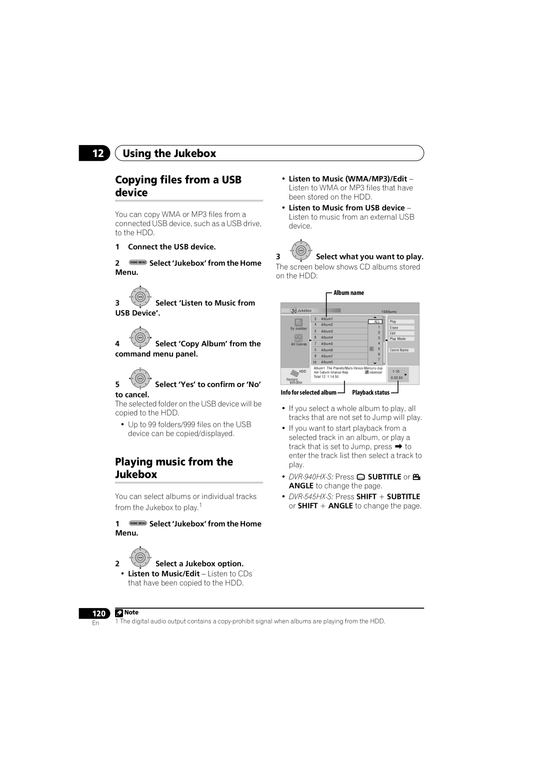 PYLE Audio DVR-940HX-S manual Using the Jukebox Copying files from a USB device, Playing music from the Jukebox 