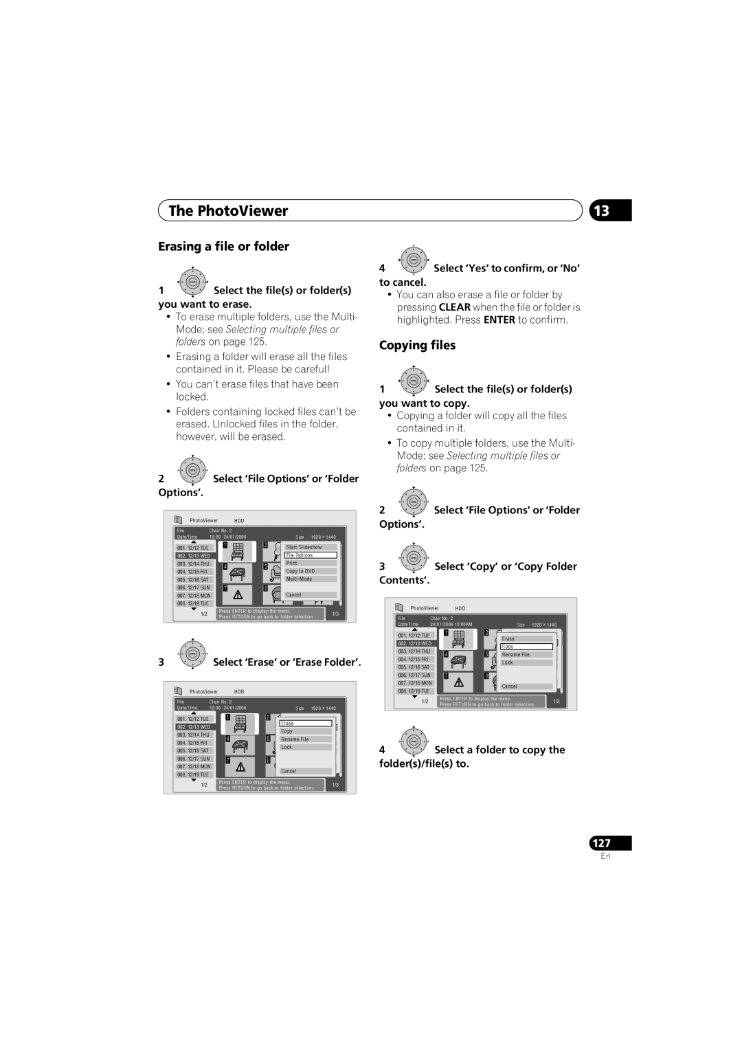 PYLE Audio DVR-940HX-S manual Erasing a file or folder, Copying files 