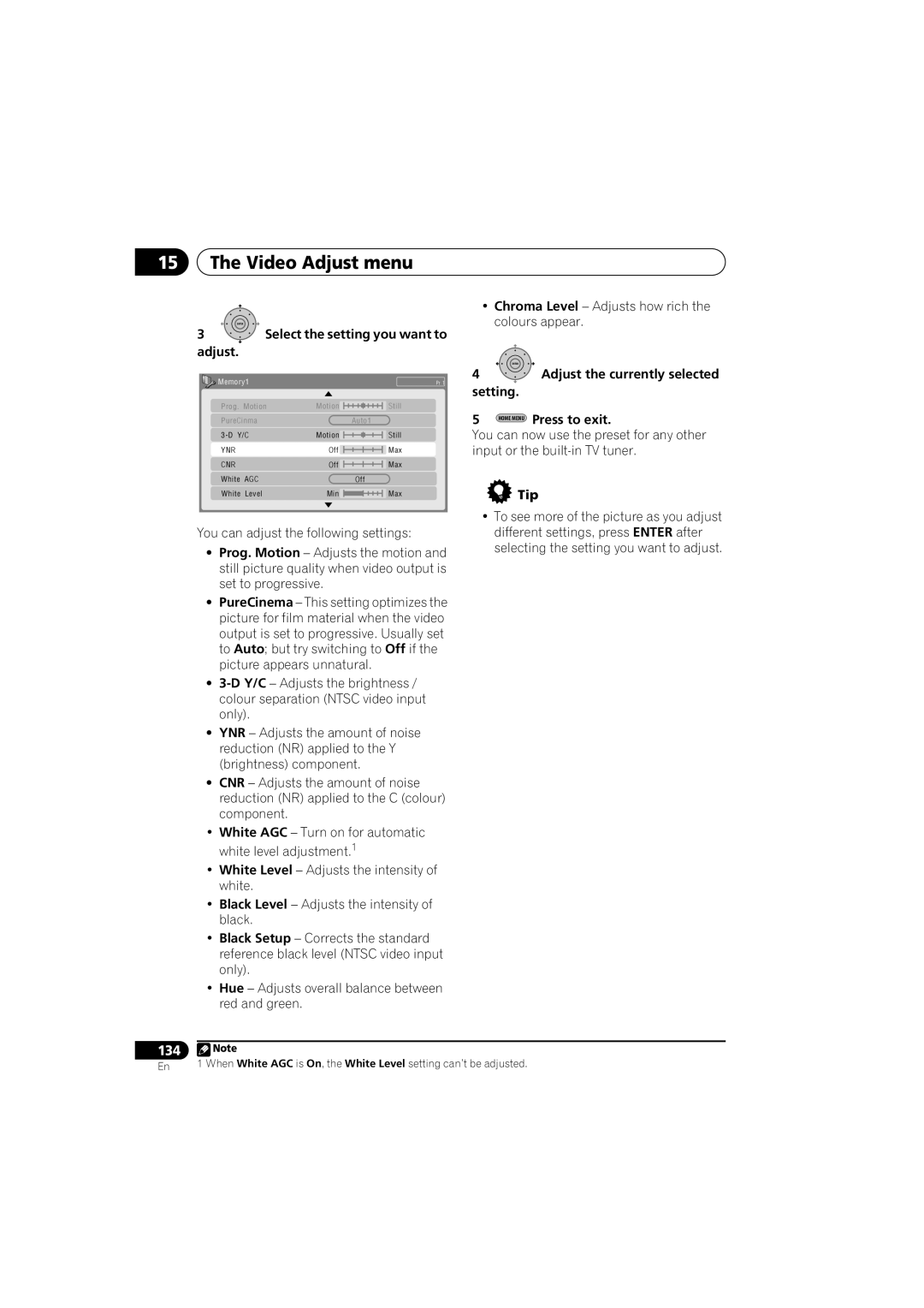 PYLE Audio DVR-940HX-S manual Video Adjust menu, Select the setting you want to Adjust 