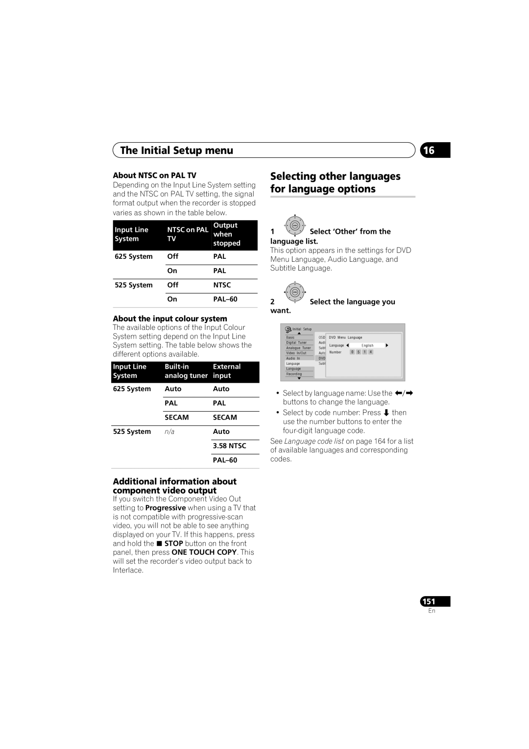 PYLE Audio DVR-940HX-S Selecting other languages for language options, Additional information about component video output 