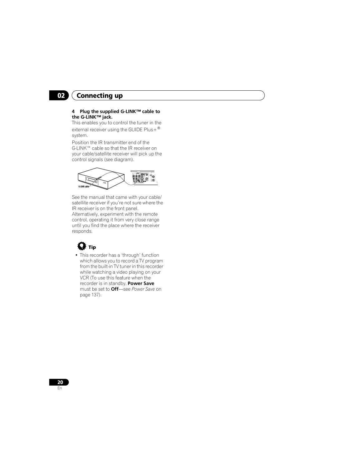 PYLE Audio DVR-940HX-S manual Connecting up, Plug the supplied G-LINK cable to the G-LINK jack 