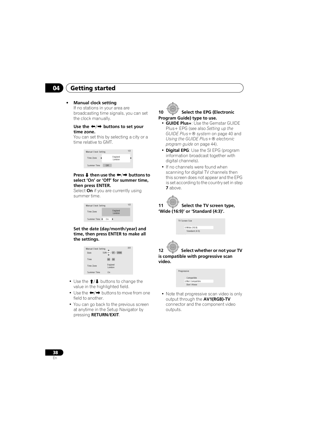 PYLE Audio DVR-940HX-S manual Manual clock setting, Use, Time zone, Select the EPG Electronic Program Guide type to use 