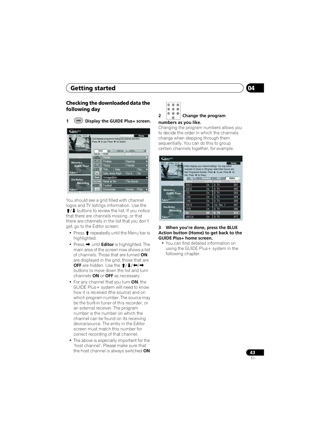 PYLE Audio DVR-940HX-S manual Checking the downloaded data the following day, Guide Display the Guide Plus+ screen 