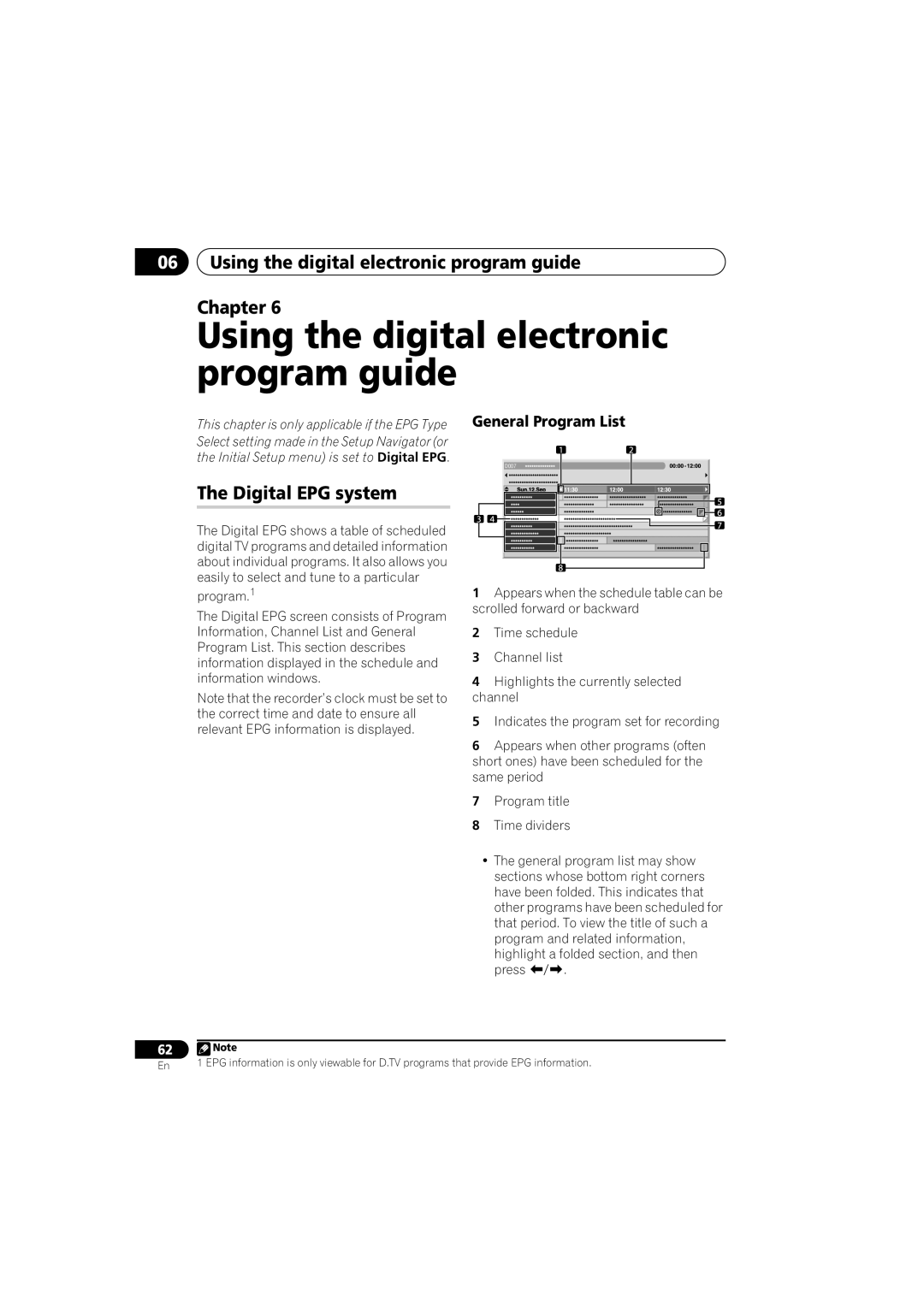 PYLE Audio DVR-940HX-S Using the digital electronic program guide Chapter, Digital EPG system, General Program List 