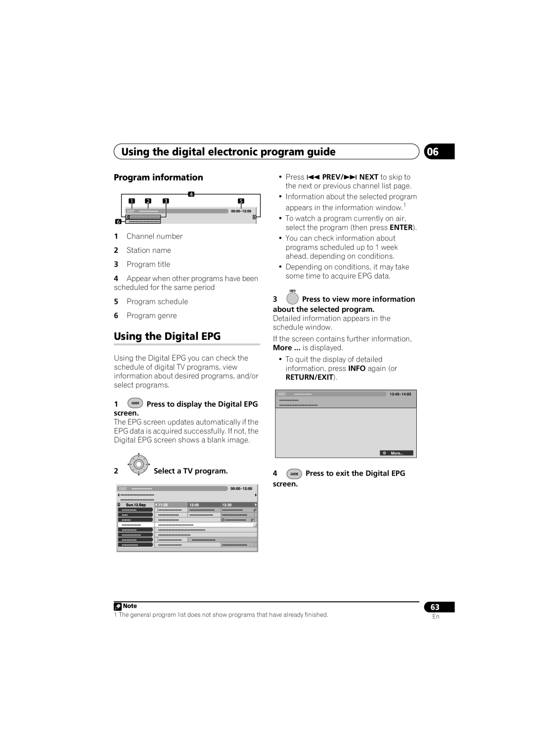 PYLE Audio DVR-940HX-S manual Using the digital electronic program guide, Using the Digital EPG, Program information 