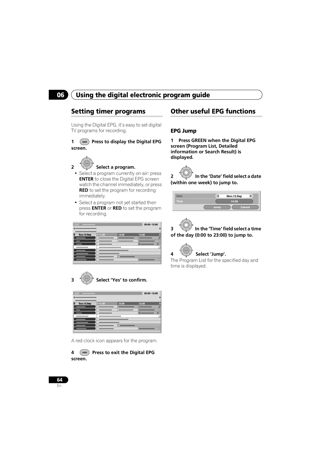 PYLE Audio DVR-940HX-S manual Setting timer programs, EPG Jump 