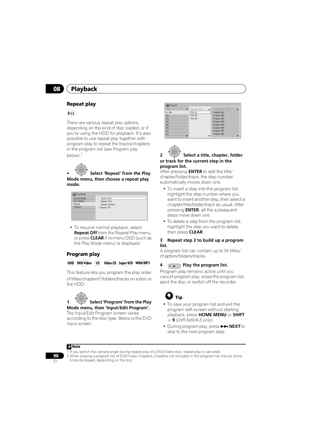 PYLE Audio DVR-940HX-S manual Repeat play, Program play 