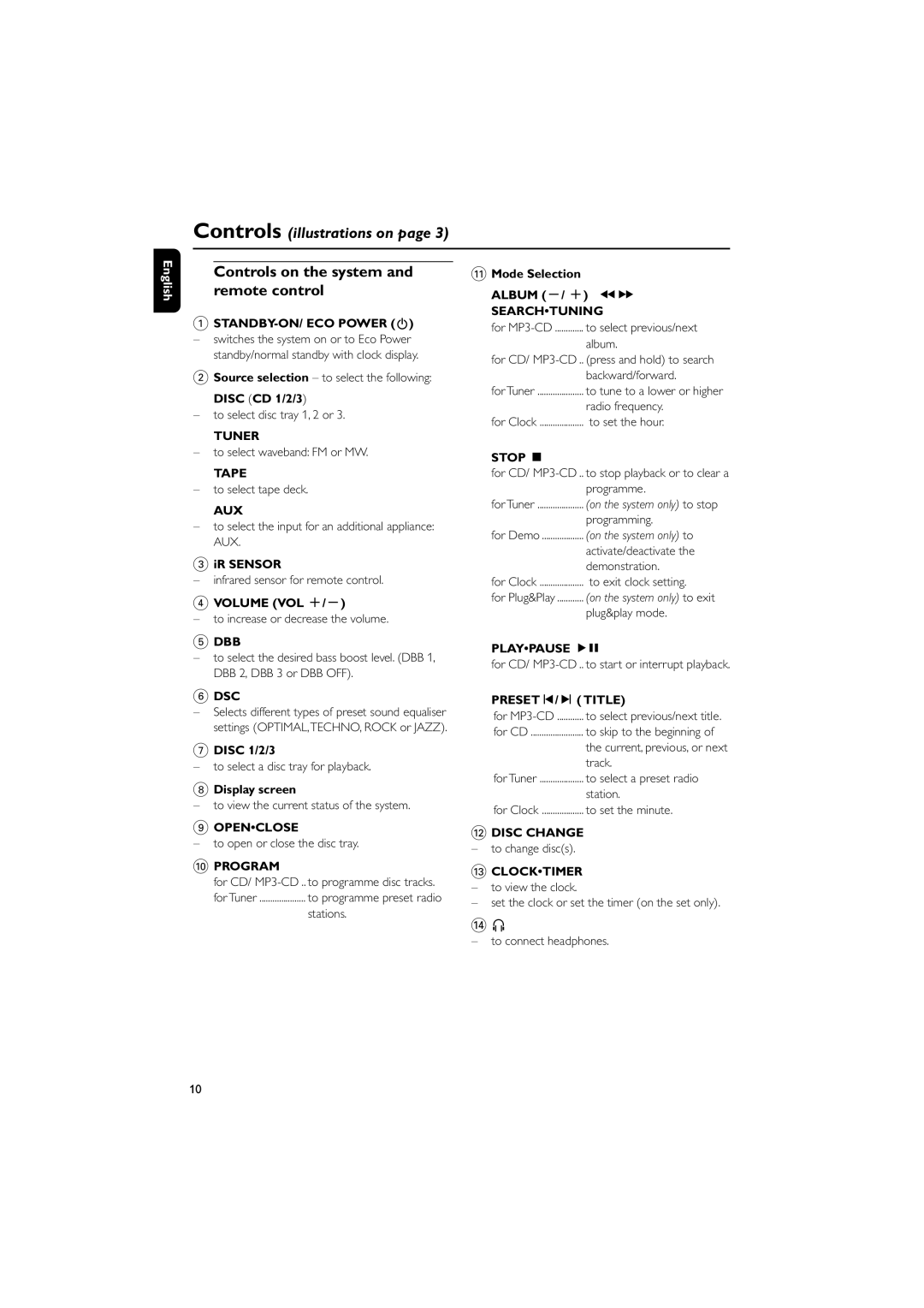 PYLE Audio FWM352 user manual Controls on the system and remote control 