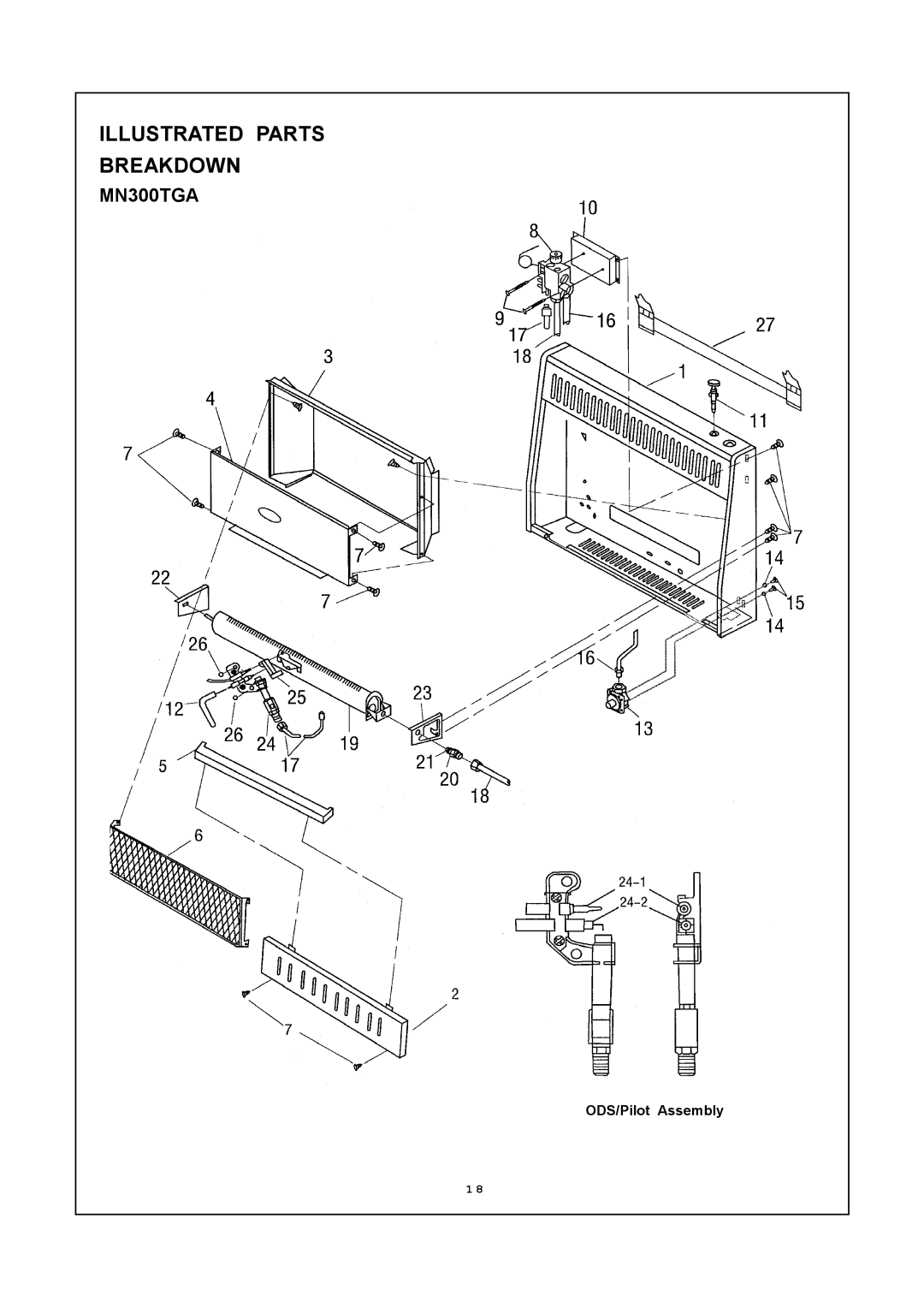 PYLE Audio MN300HGA installation manual Illustrated Parts Breakdown, MN300TGA, ODS/Pilot Assembly 