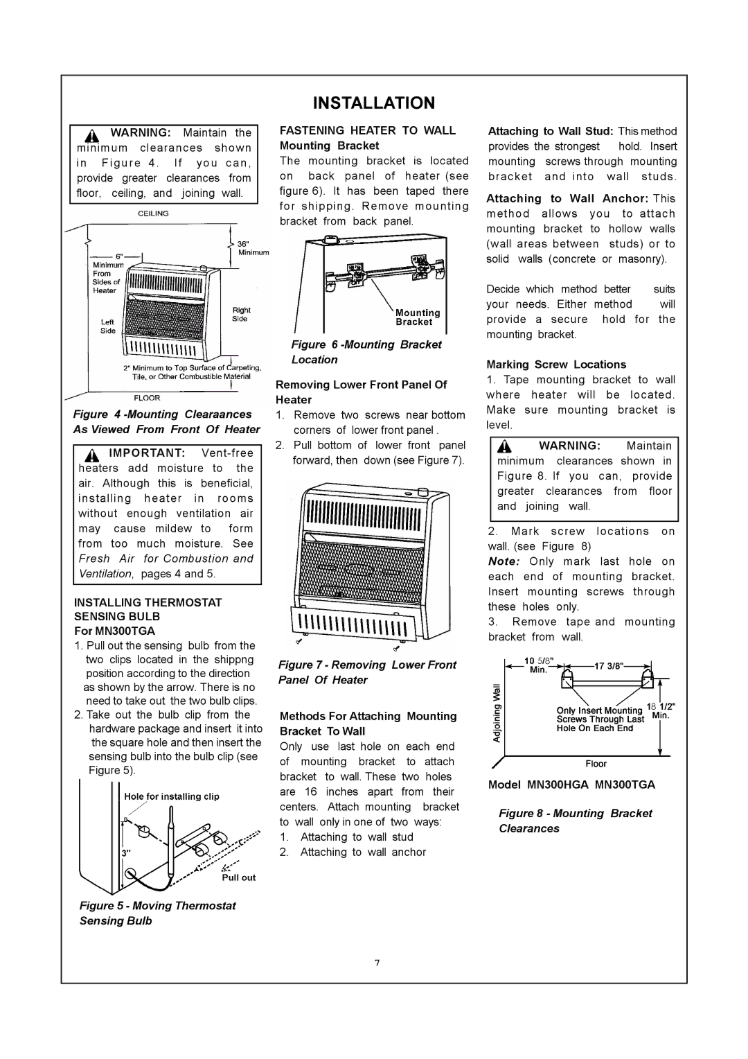 PYLE Audio MN300HGA installation manual Installation, Installing Thermostat Sensing Bulb 