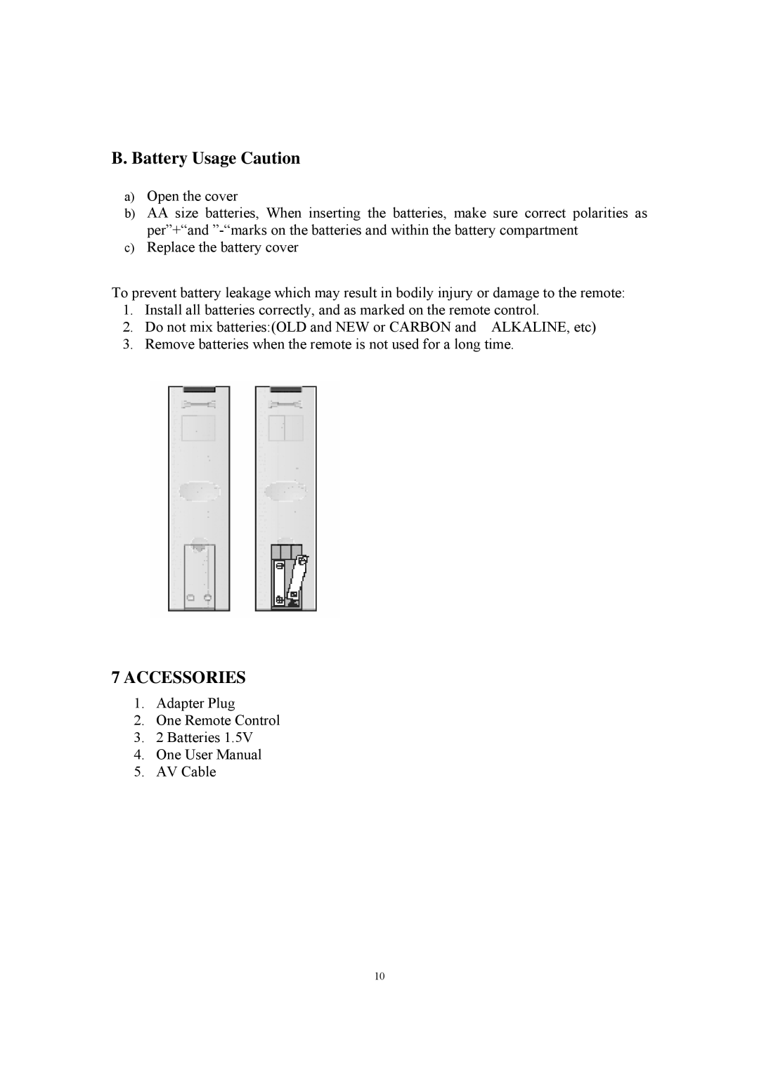 PYLE Audio P19LCD manual Battery Usage Caution, Accessories 