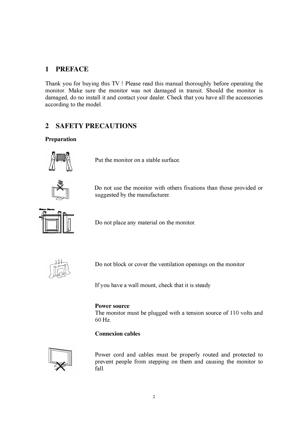PYLE Audio P19LCD manual Preface, Safety Precautions, Preparation, Power source, Connexion cables 