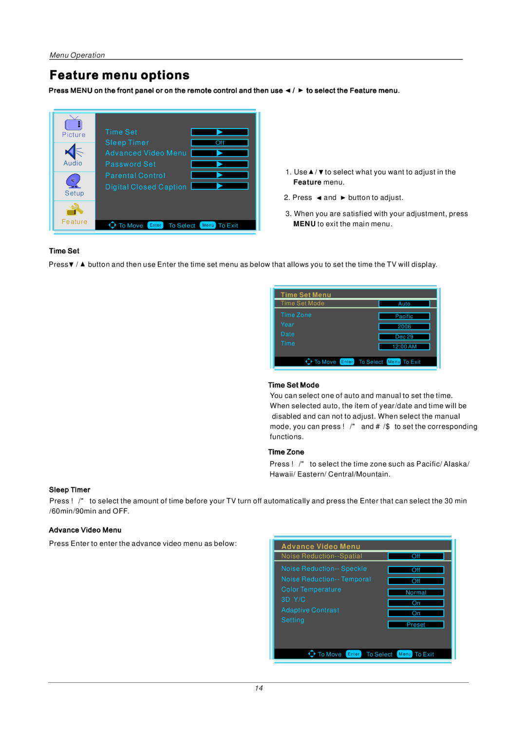 PYLE Audio P27LCDD manual Time Set Sleep Timer, Time Set Menu 