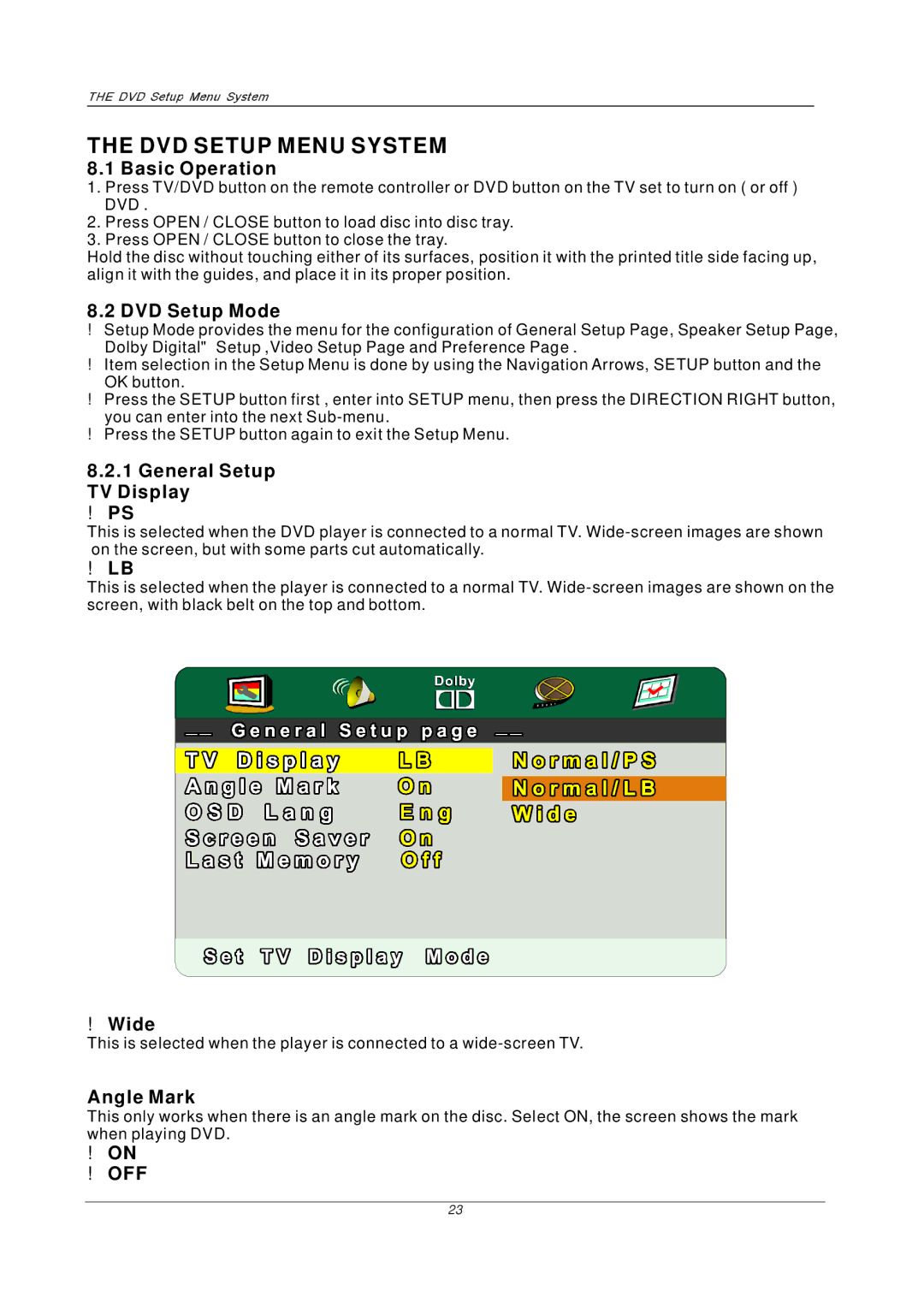 PYLE Audio P27LCDD manual DVD Setup Menu System 