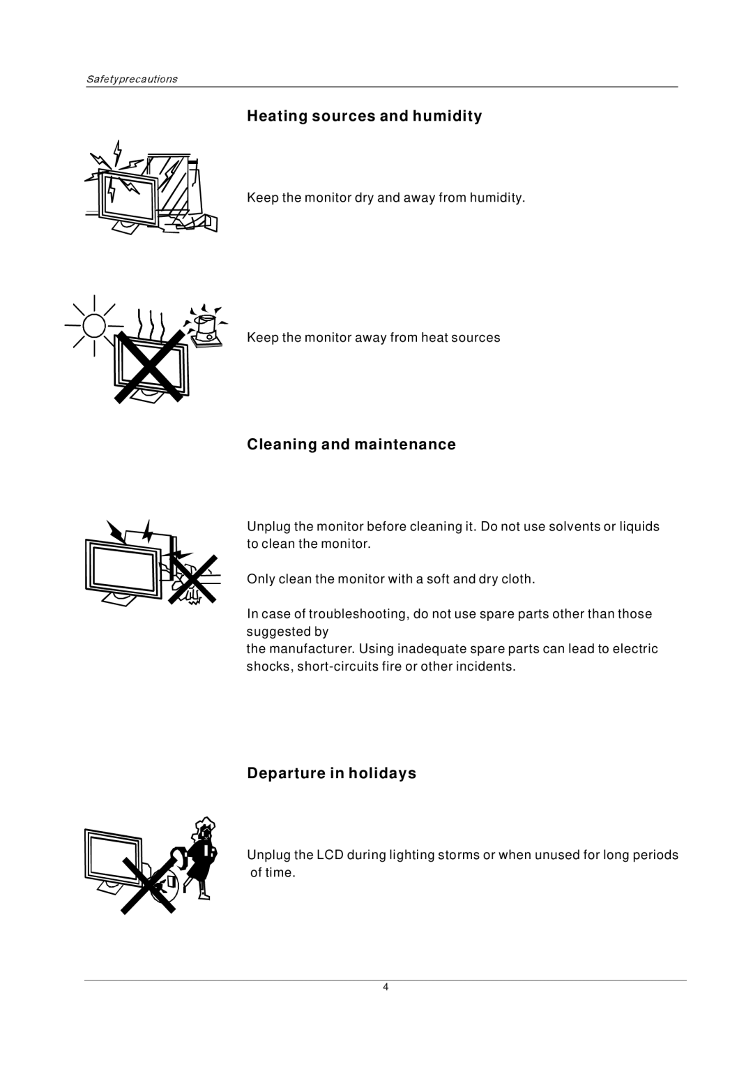 PYLE Audio P27LCDD manual Heating sources and humidity, Cleaning and maintenance, Departure in holidays 