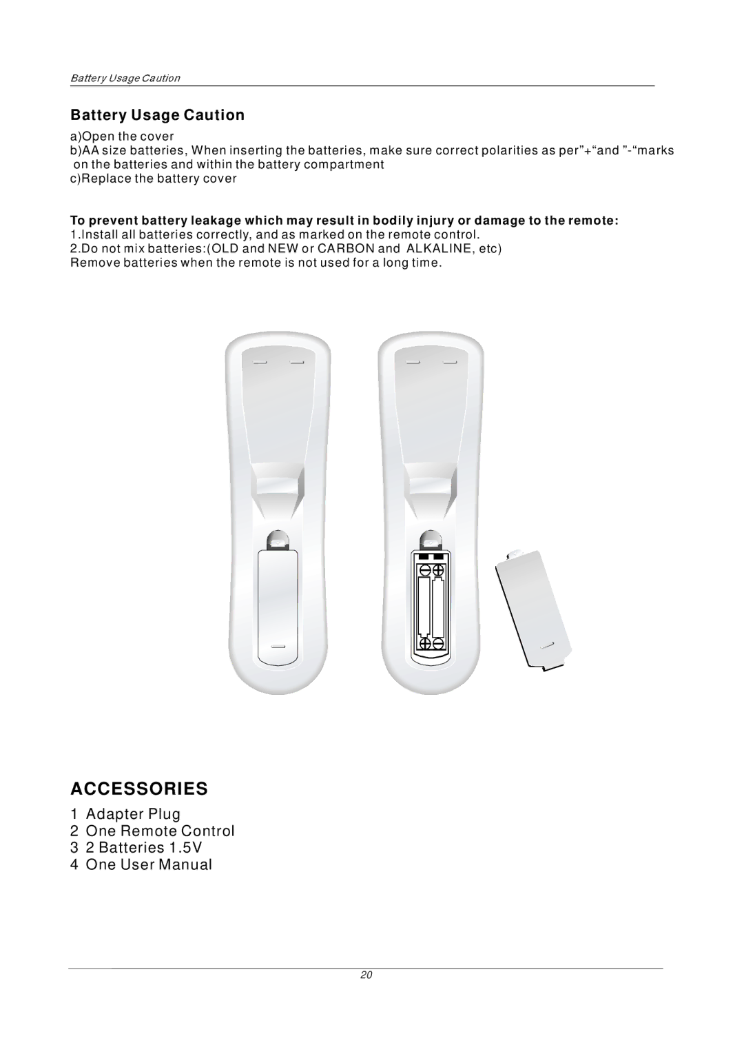 PYLE Audio P32LCD manual Accessories, Battery Usage Caution 