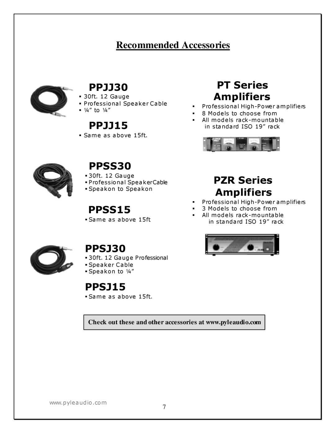 PYLE Audio PADH 152 manual Recommended Accessories 