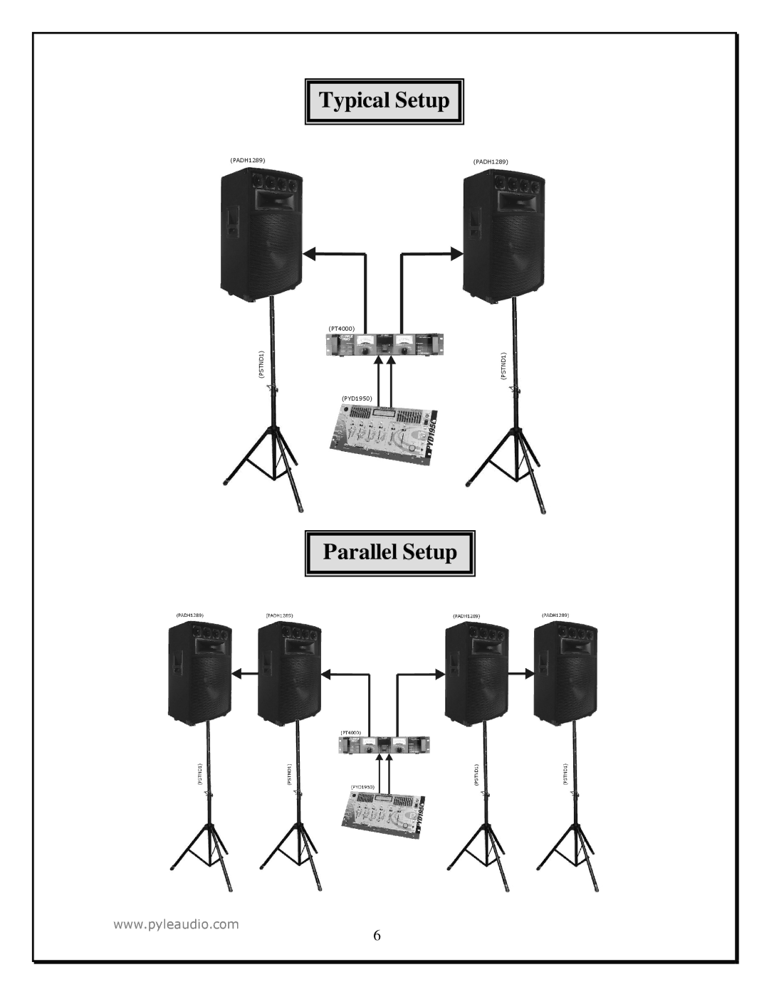 PYLE Audio PADH1589, PADH1289 manual Typical Setup Parallel Setup 