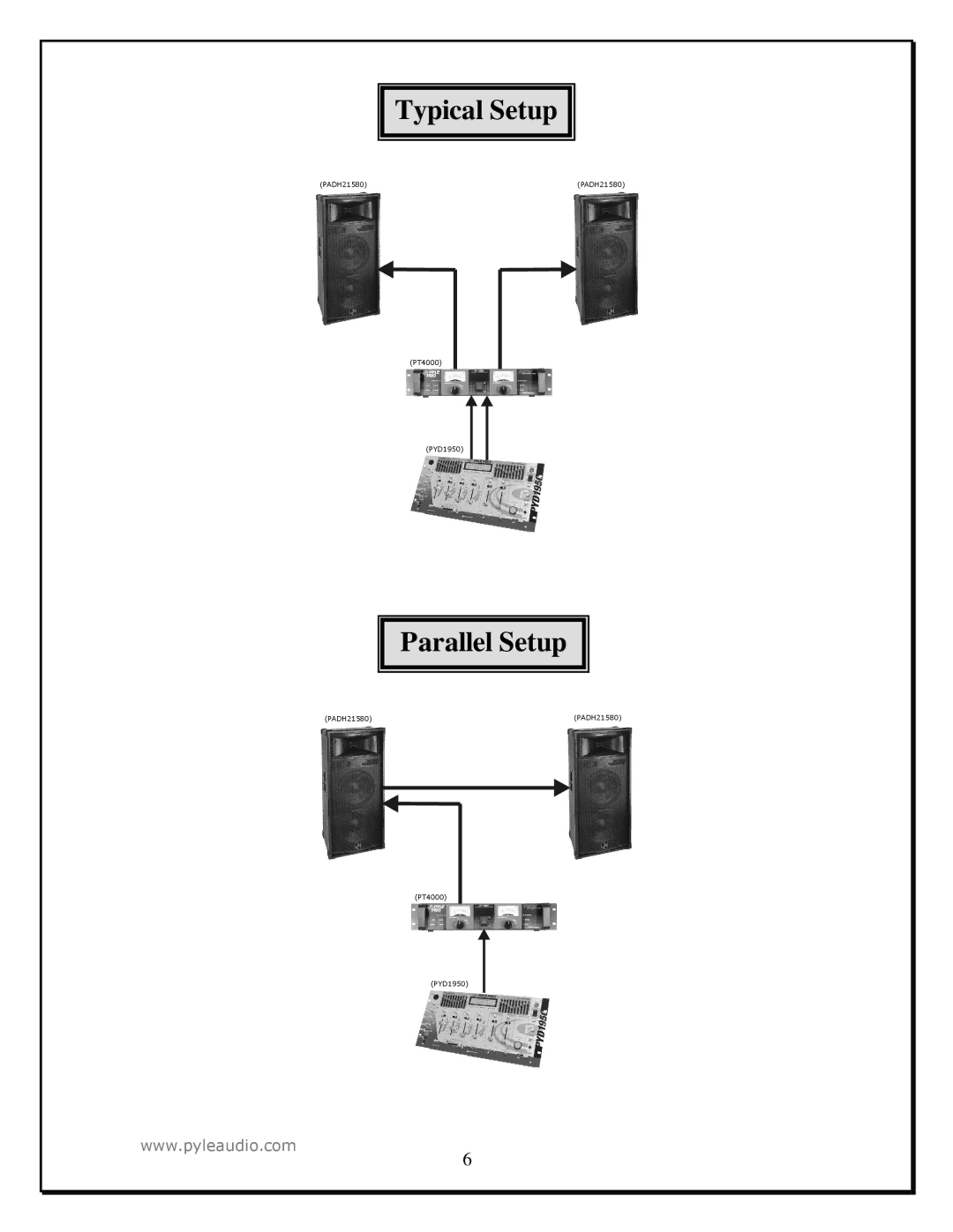 PYLE Audio PADH21580 manual Typical Setup Parallel Setup 