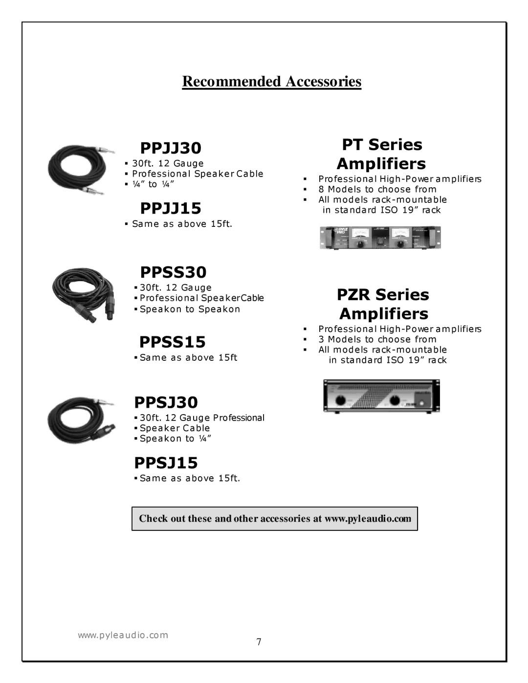 PYLE Audio PADH21580 manual Recommended Accessories 