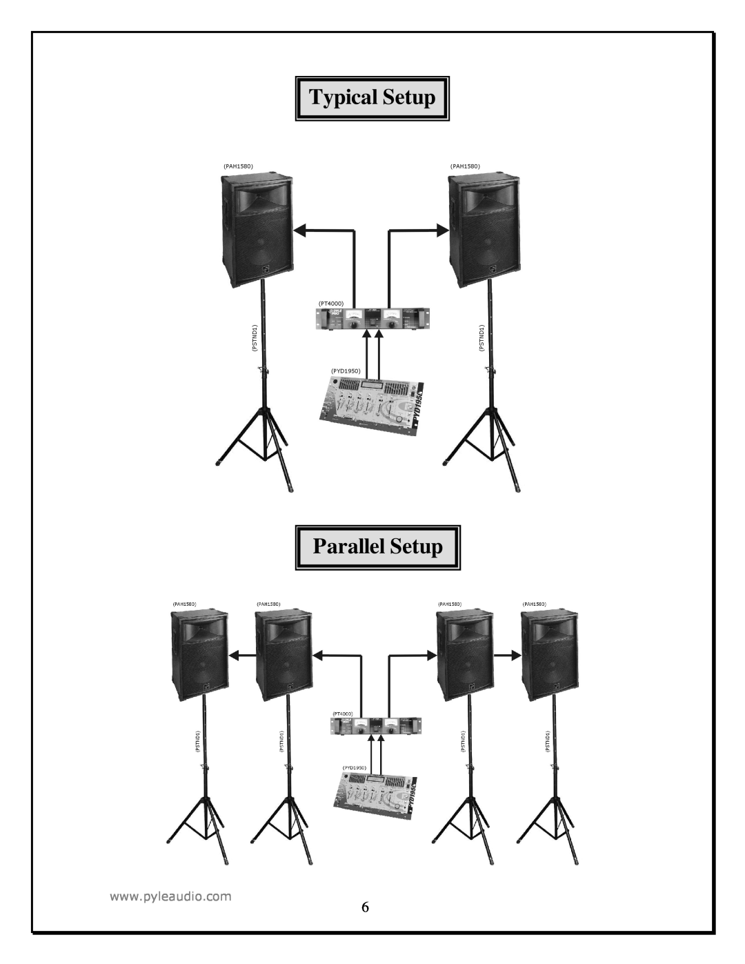 PYLE Audio PAH1580, PAH1280 manual Typical Setup Parallel Setup 