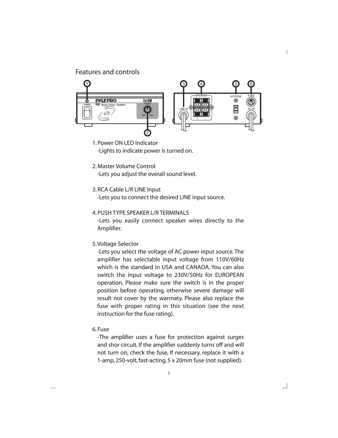 PYLE Audio PCA1 manual 