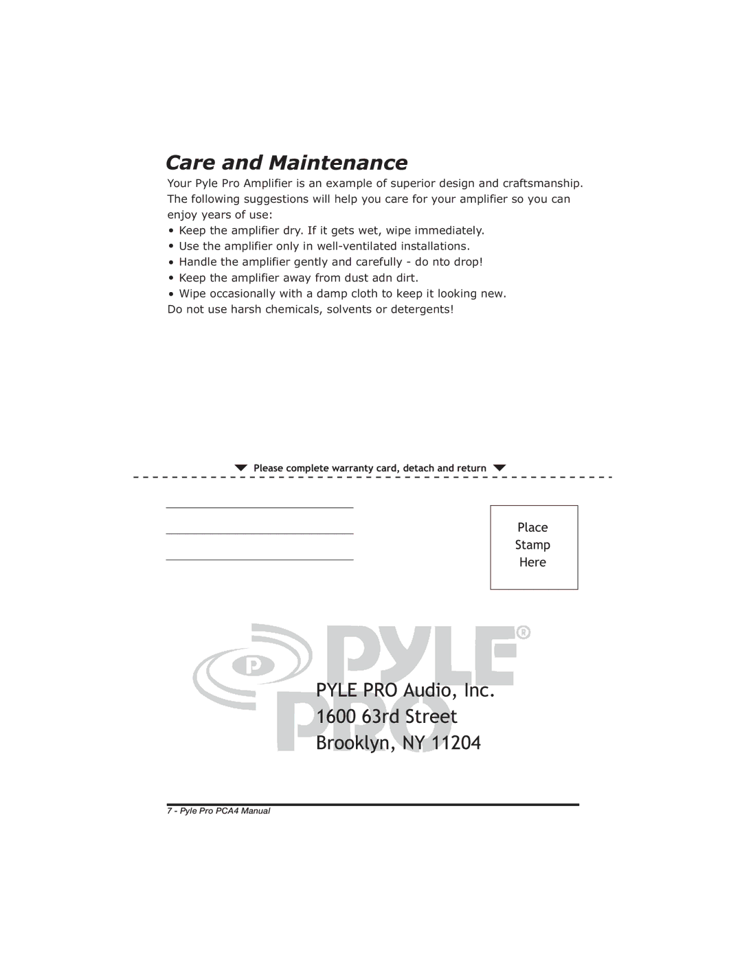 PYLE Audio manual Pyle Pro PCA4 Manual 