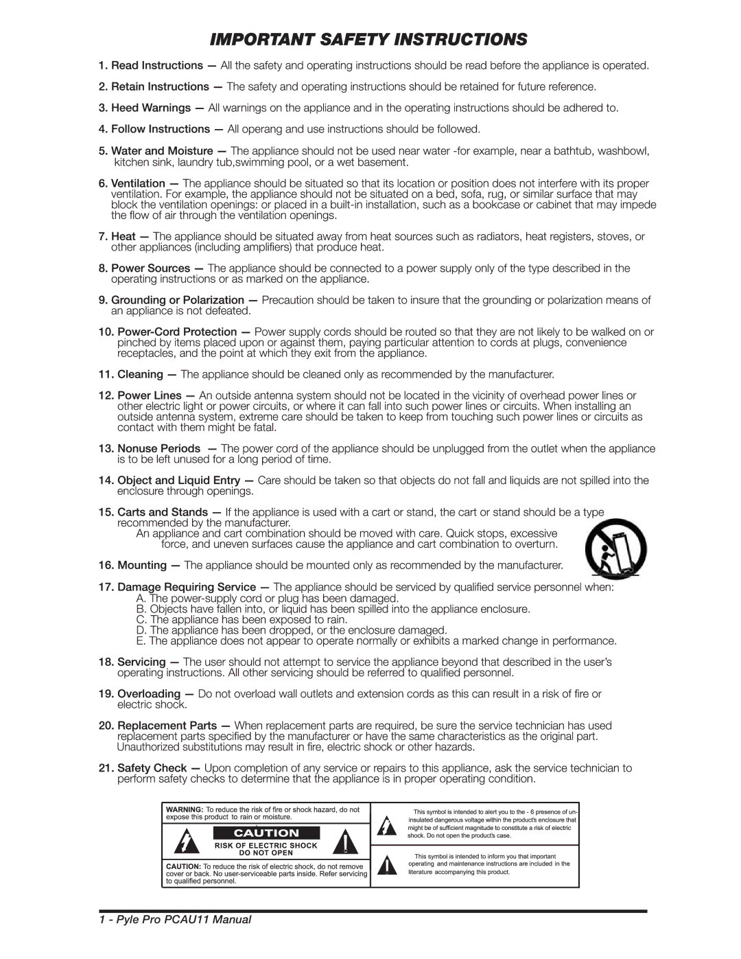 PYLE Audio manual Pyle Pro PCAU11 Manual 