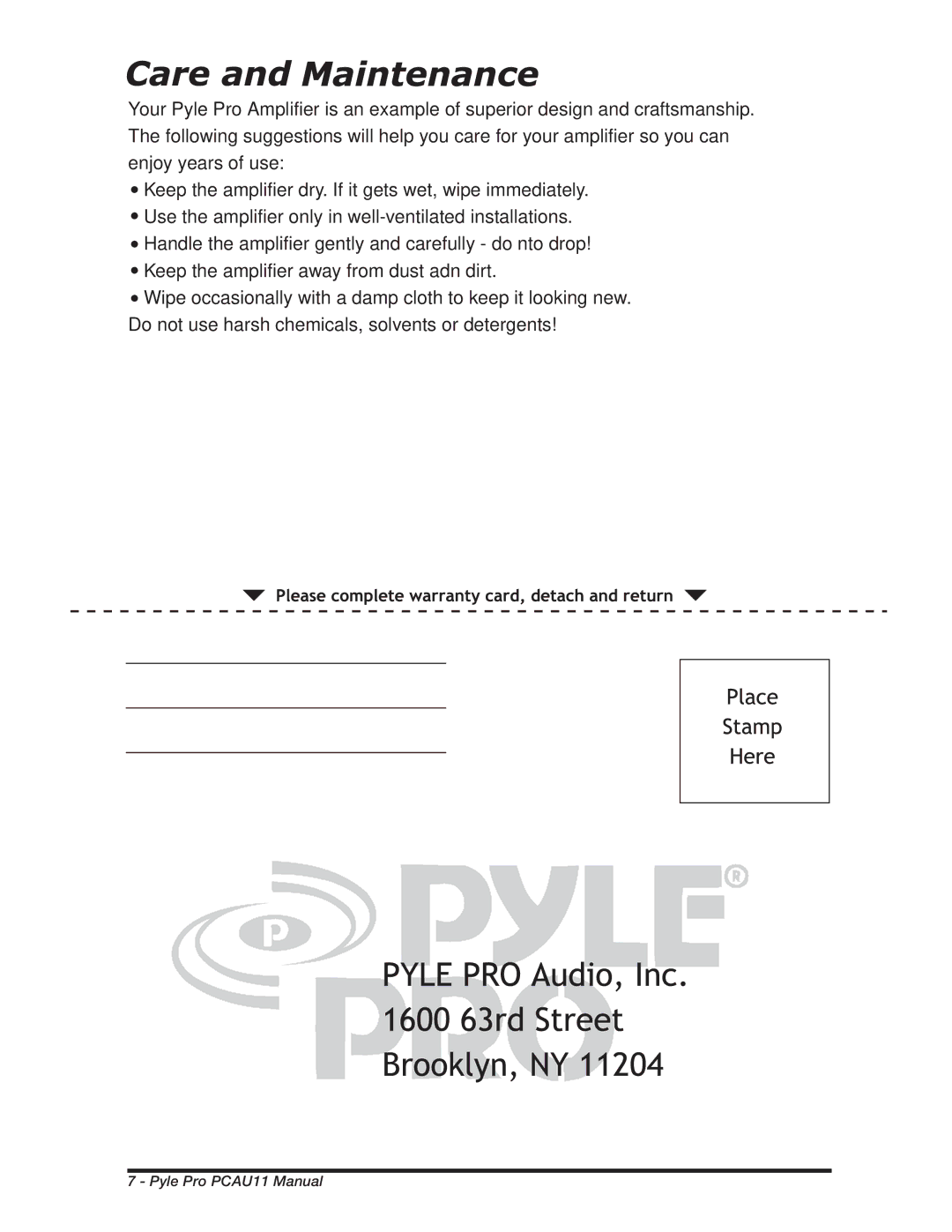 PYLE Audio manual Pyle Pro PCAU11 Manual 